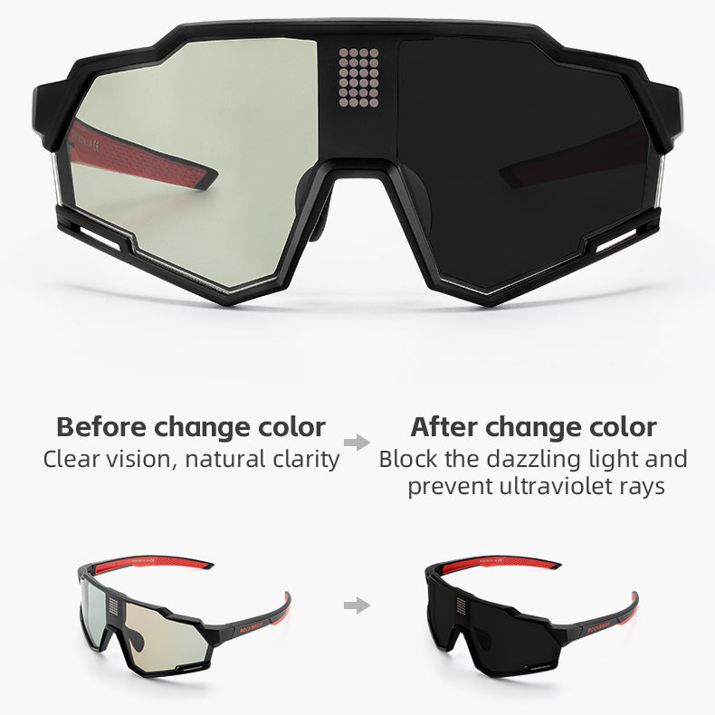 ROCKBROS smart LCD adaptive cycling glasses with anti-glare technology for changing light conditions