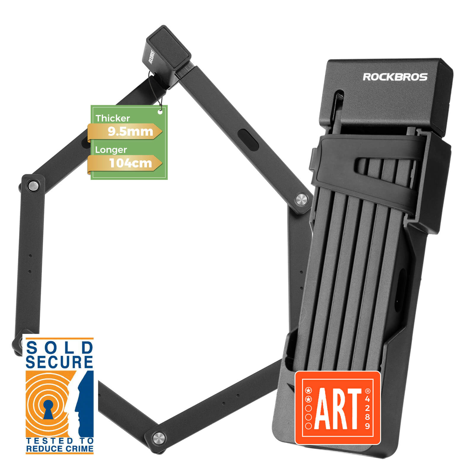 ROCKBROS ART-certified and Sold Secure Gold folding bike lock for high-security bicycle protection