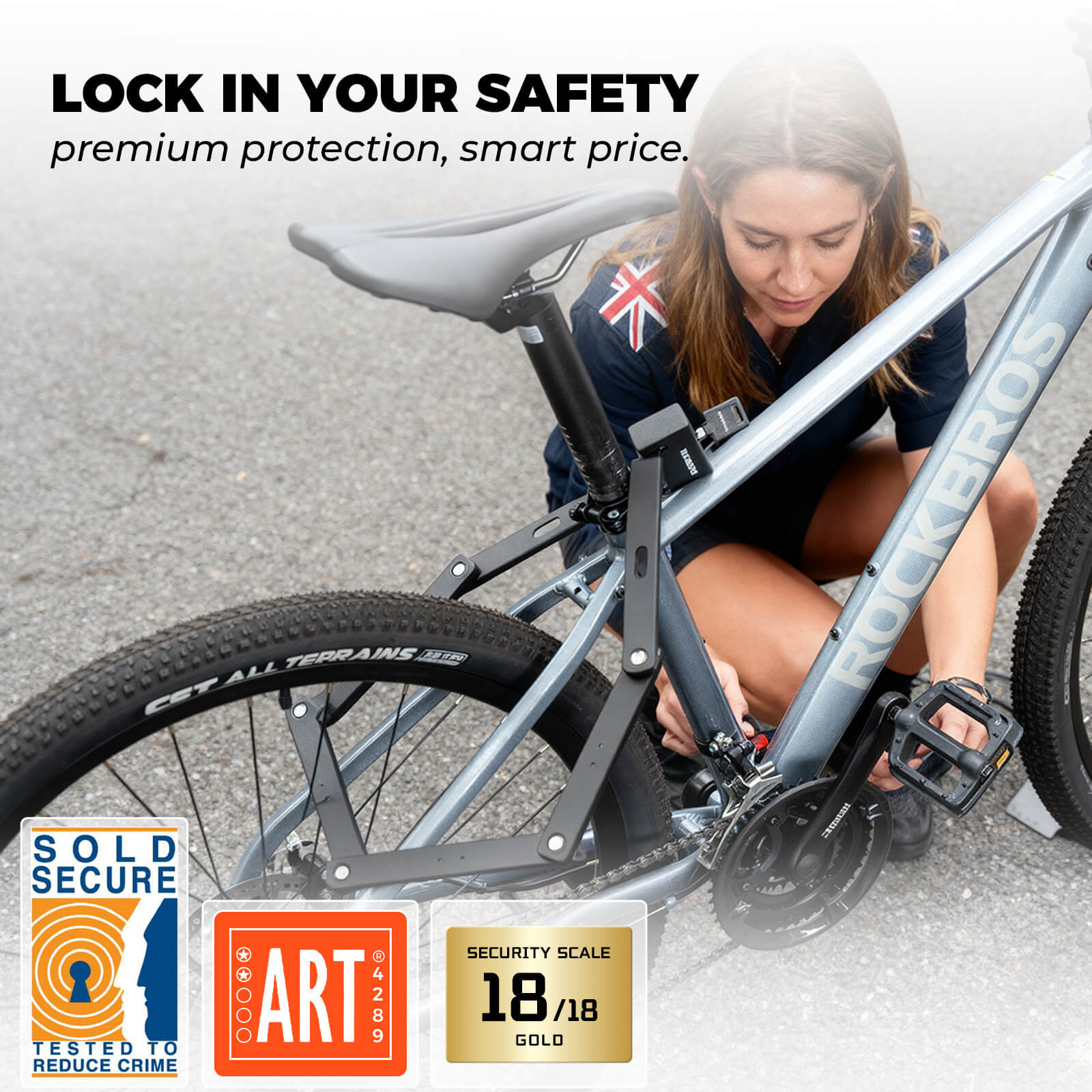 ROCKBROS ART-certified and Sold Secure Gold folding bike lock for high-security bicycle protection