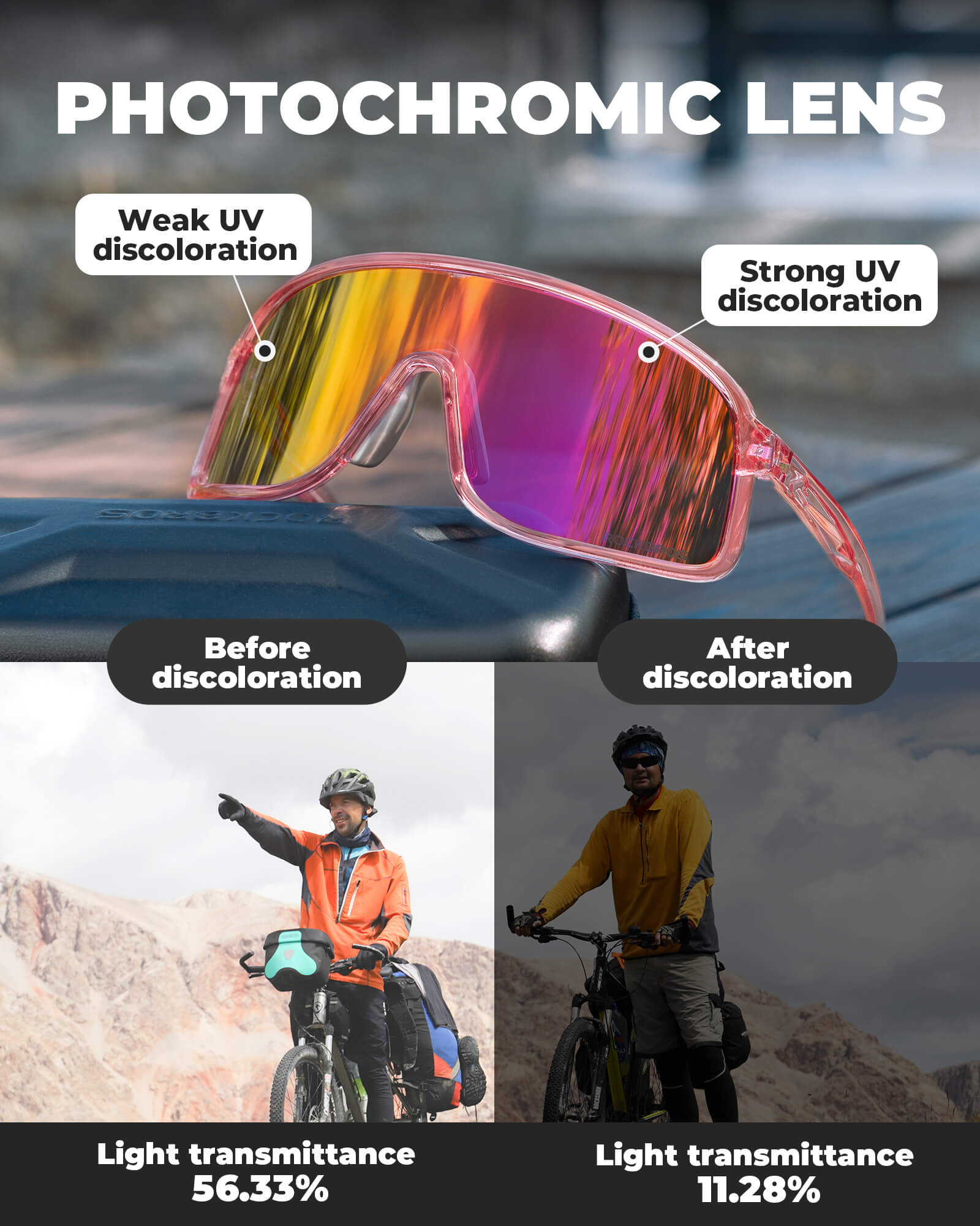 ROCKBROS SP350 photochromic cycling glasses in purple color
#Color_Purple