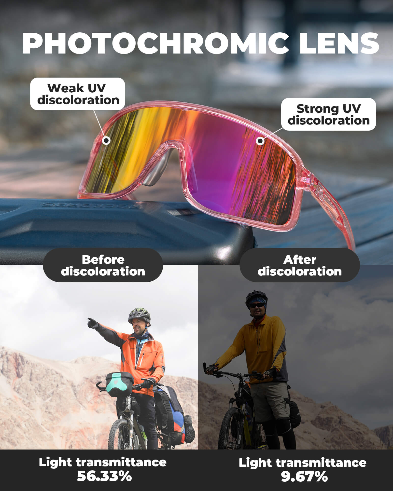 ROCKBROS SP350 photochromic cycling glasses in red color
#Color_Red