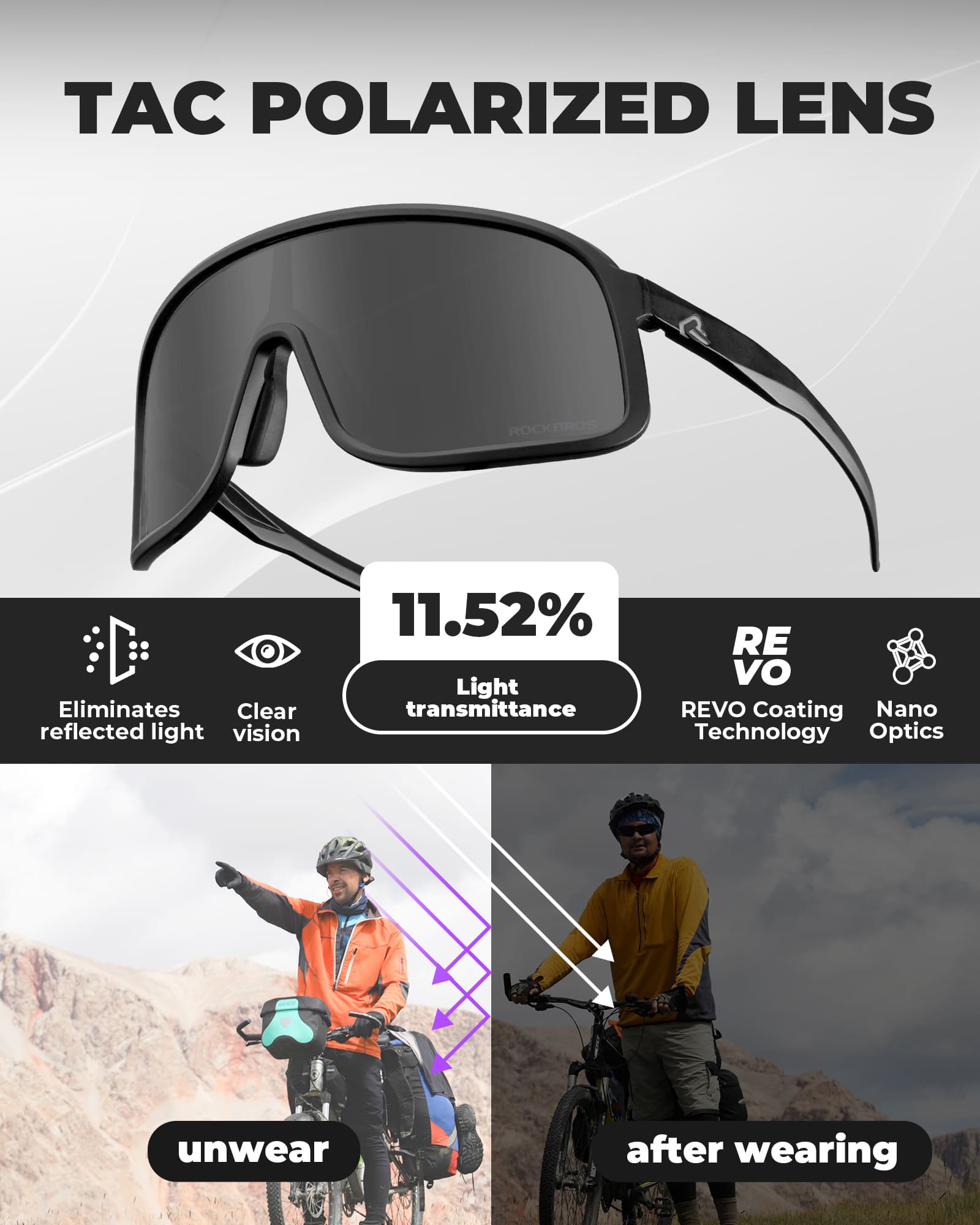 ROCKBROS SP350 polarized cycling glasses in black color
#Color_Black