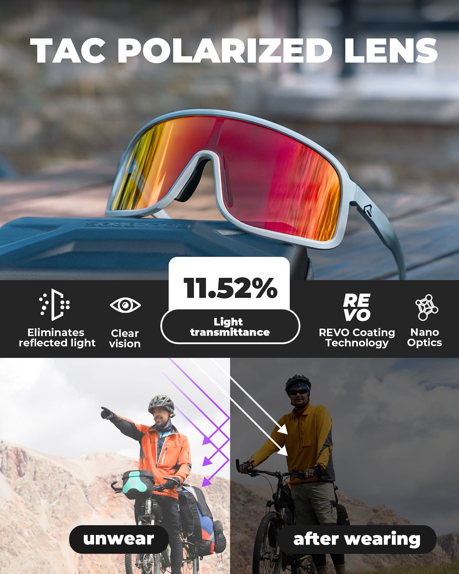 ROCKBROS SP350 polarized cycling glasses in sand gray gradient color
#Color_Gray Gradient