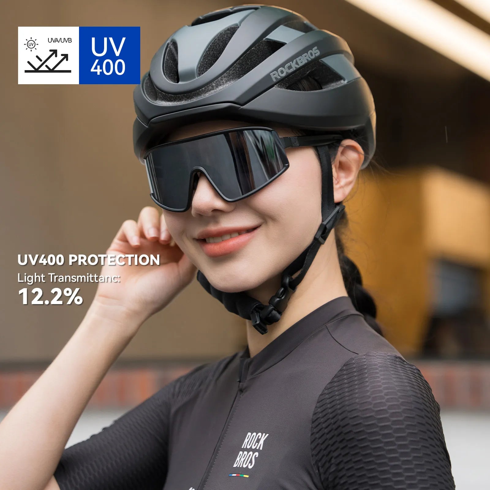ROCKBROS polarized cycling sunglasses with UV400 protection lightweight sports eyewear
#Color_Black