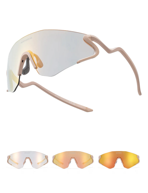 ROCKBROS SP382 cycling sunglasses with REVO anti-glare lens, lightweight TR90 frame, wraparound protection, and prescription insert compatibility
#Color_Gold