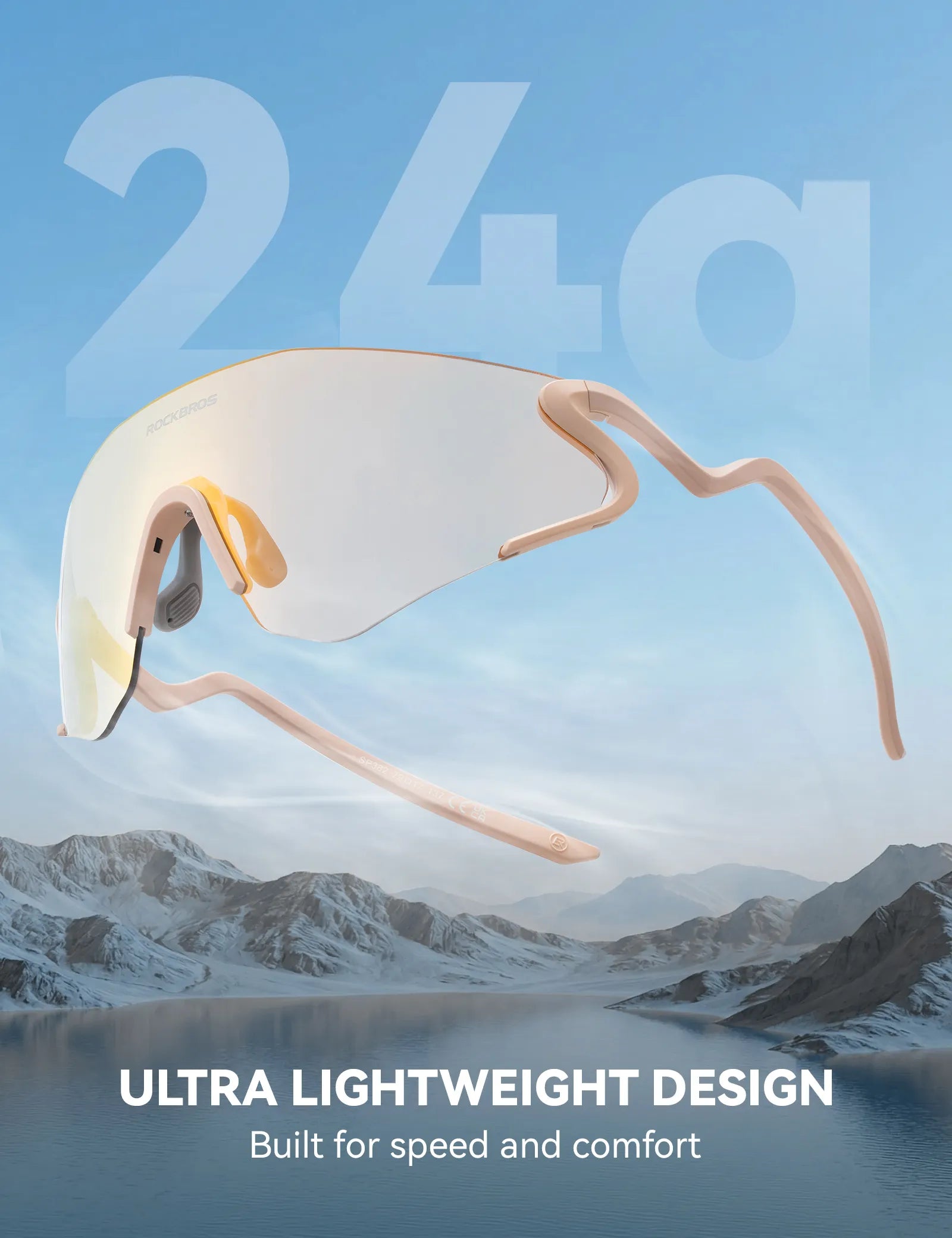 ROCKBROS SP382 cycling sunglasses with REVO anti-glare lens, lightweight TR90 frame, wraparound protection, and prescription insert compatibility
#Color_Gold