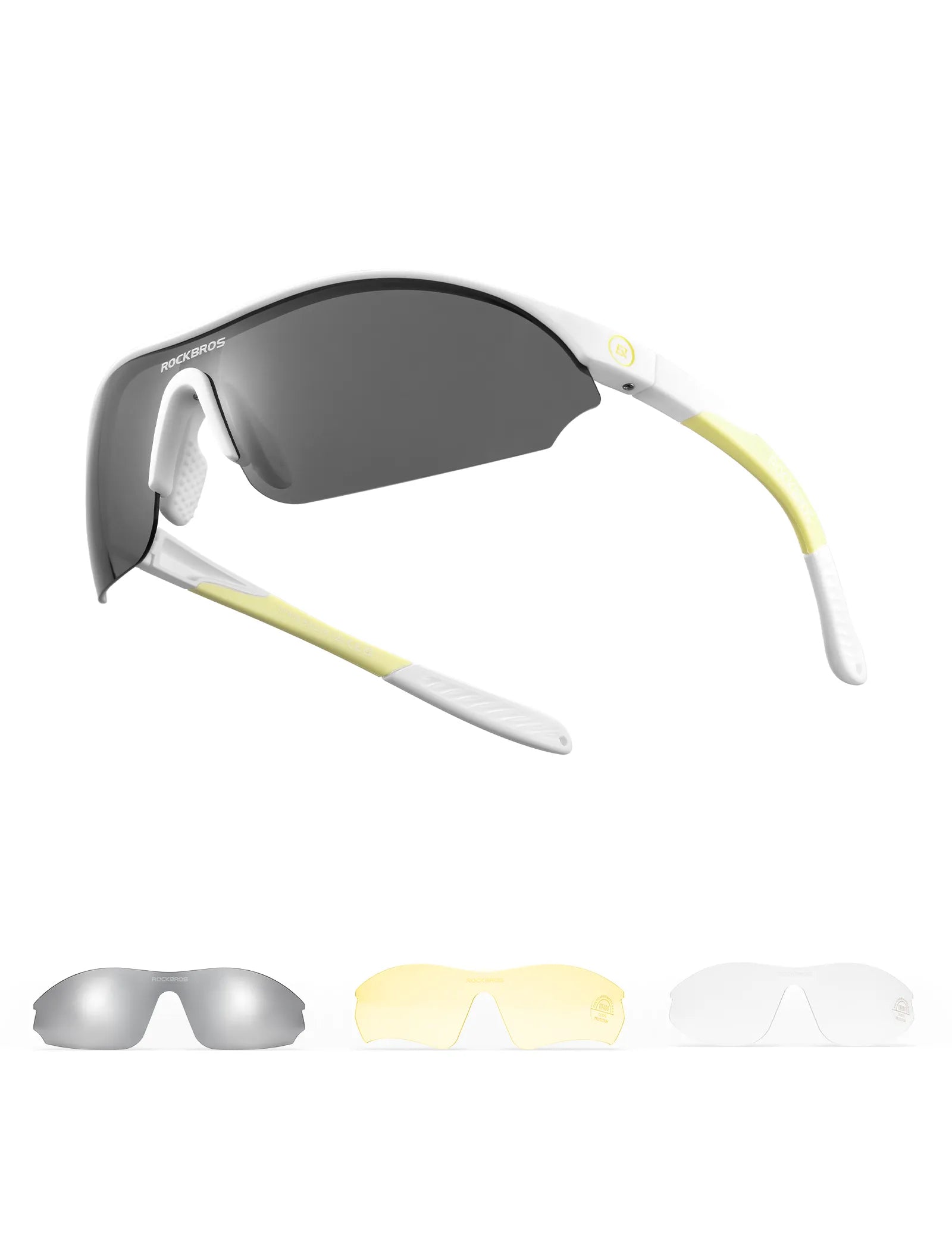 ROCKBROS SP402 sports sunglasses with three interchangeable lenses for cycling, running, and outdoor adventures
#Color_White