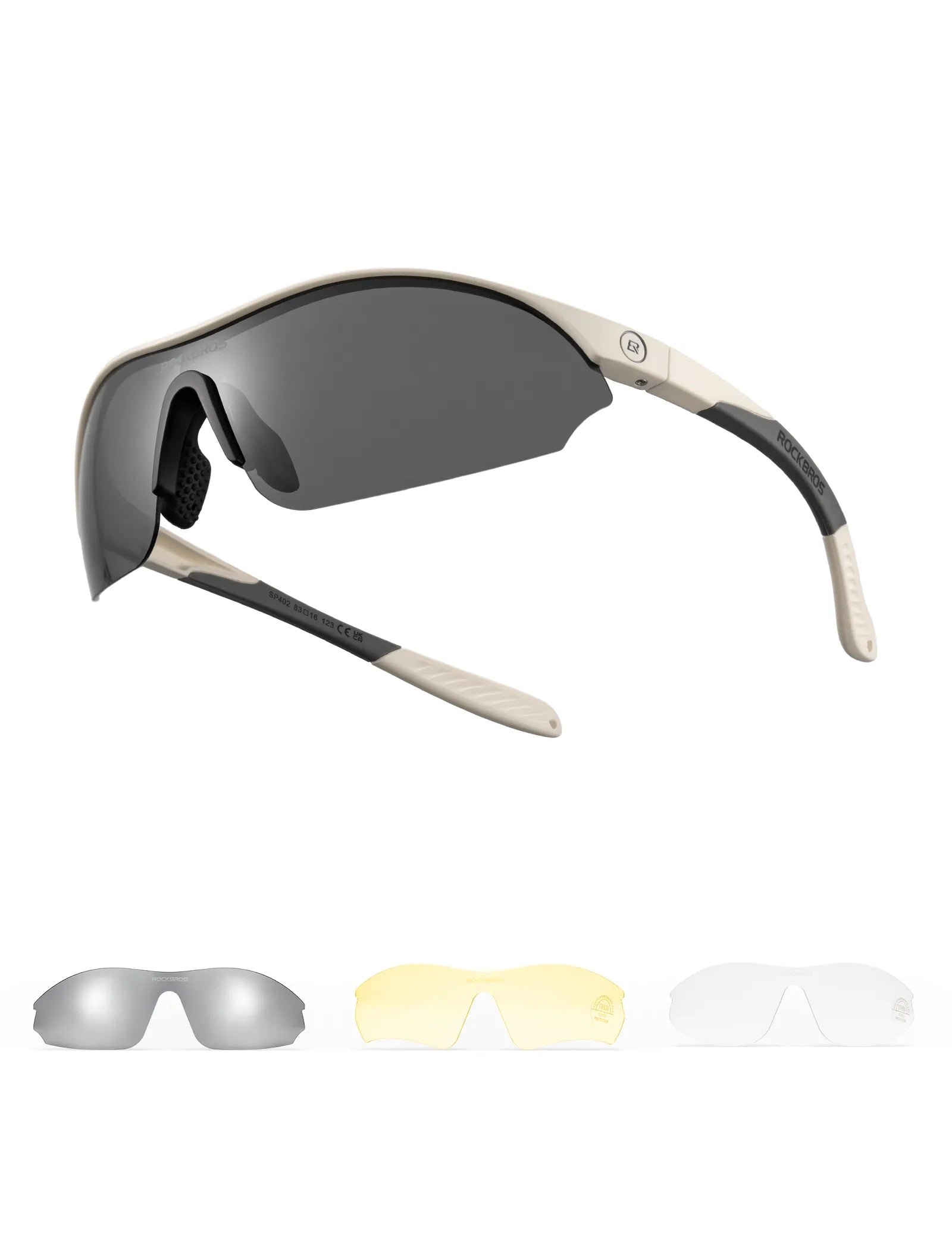 ROCKBROS SP402 sports sunglasses with three interchangeable lenses for cycling, running, and outdoor adventures
#Color_Light Gray