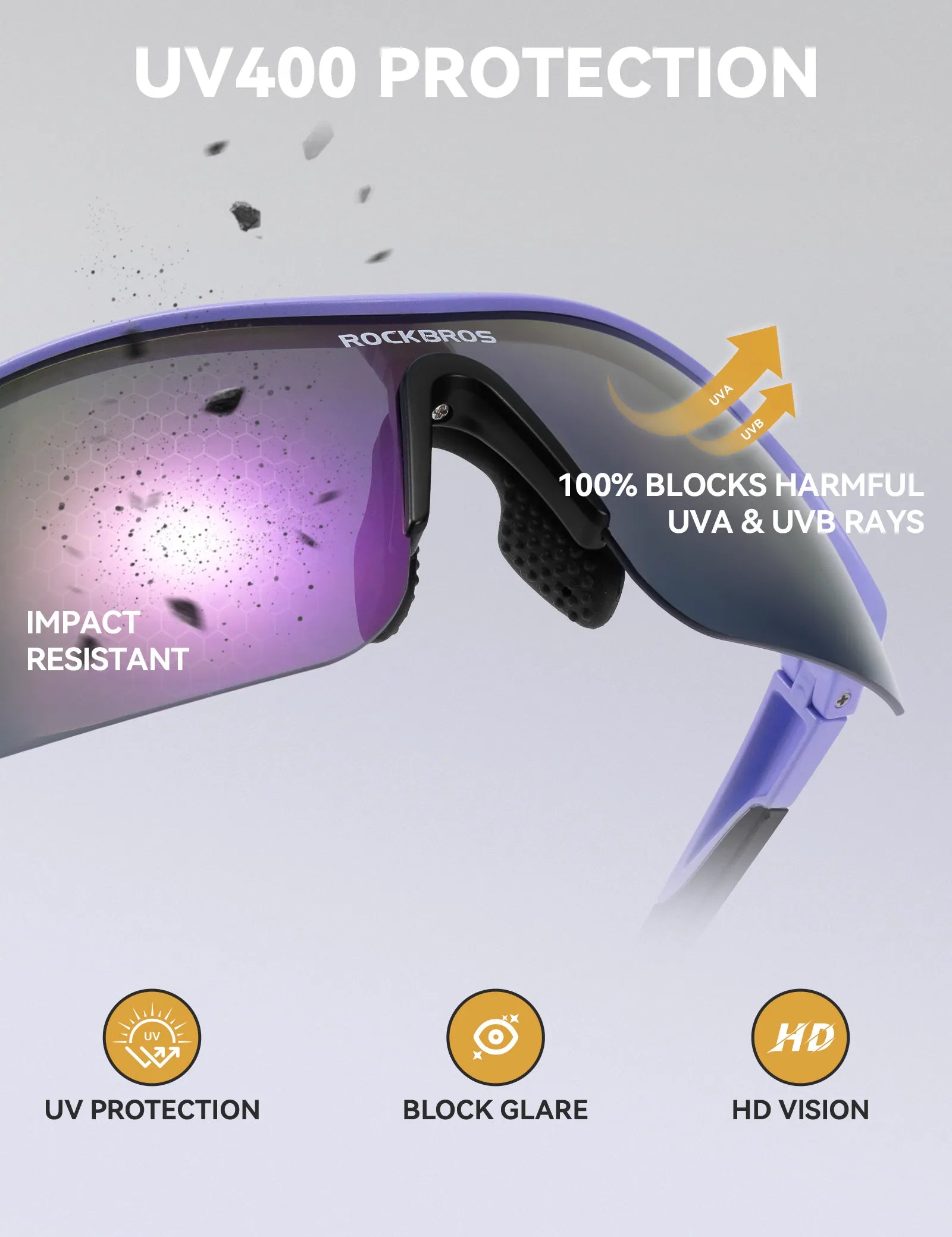 ROCKBROS SP402 sports sunglasses with three interchangeable lenses for cycling, running, and outdoor adventures