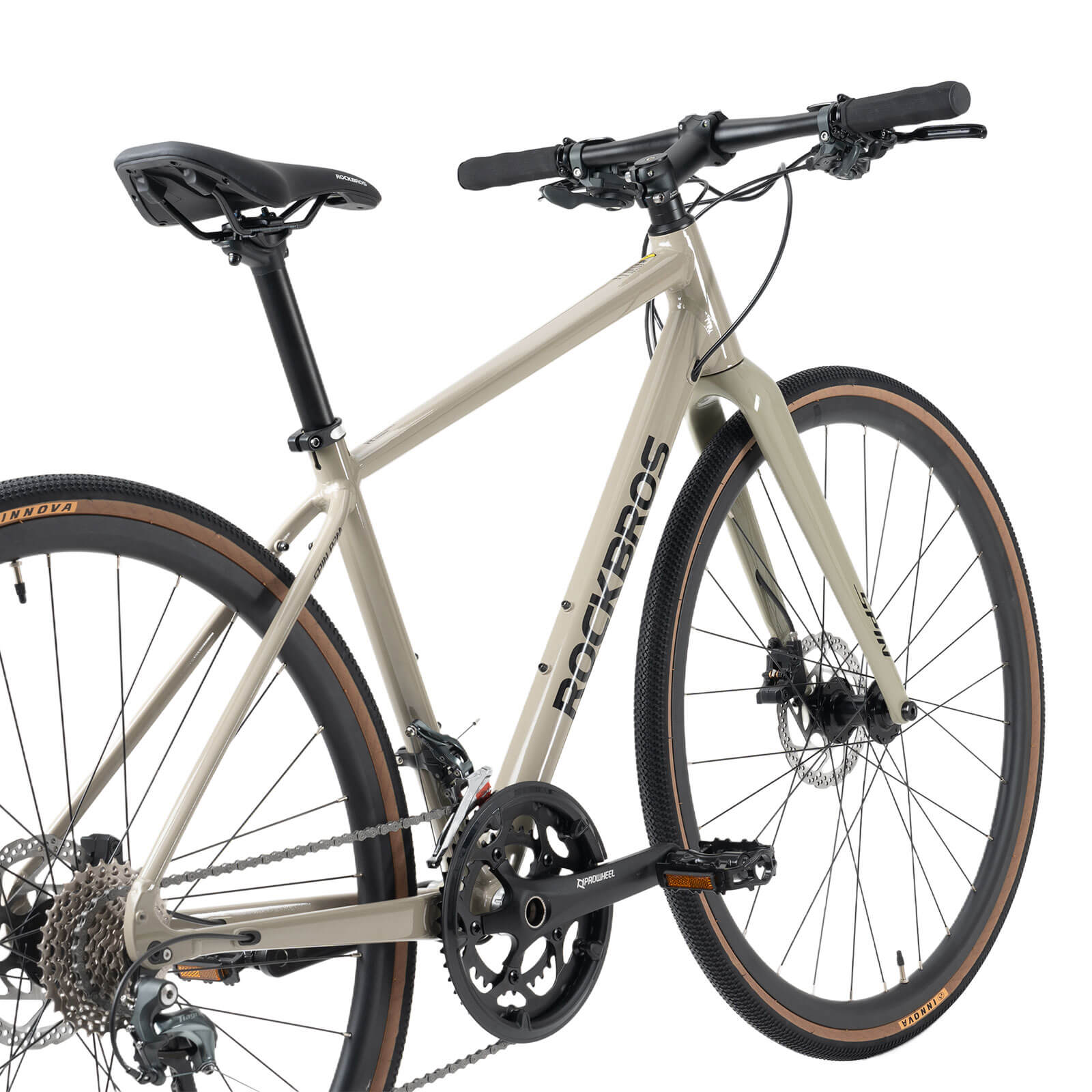 ROCKBROS SPINP2M flat bar road bike with lightweight aluminum frame and Shimano drivetrain for commuting and beginner riders
#Color_Brown