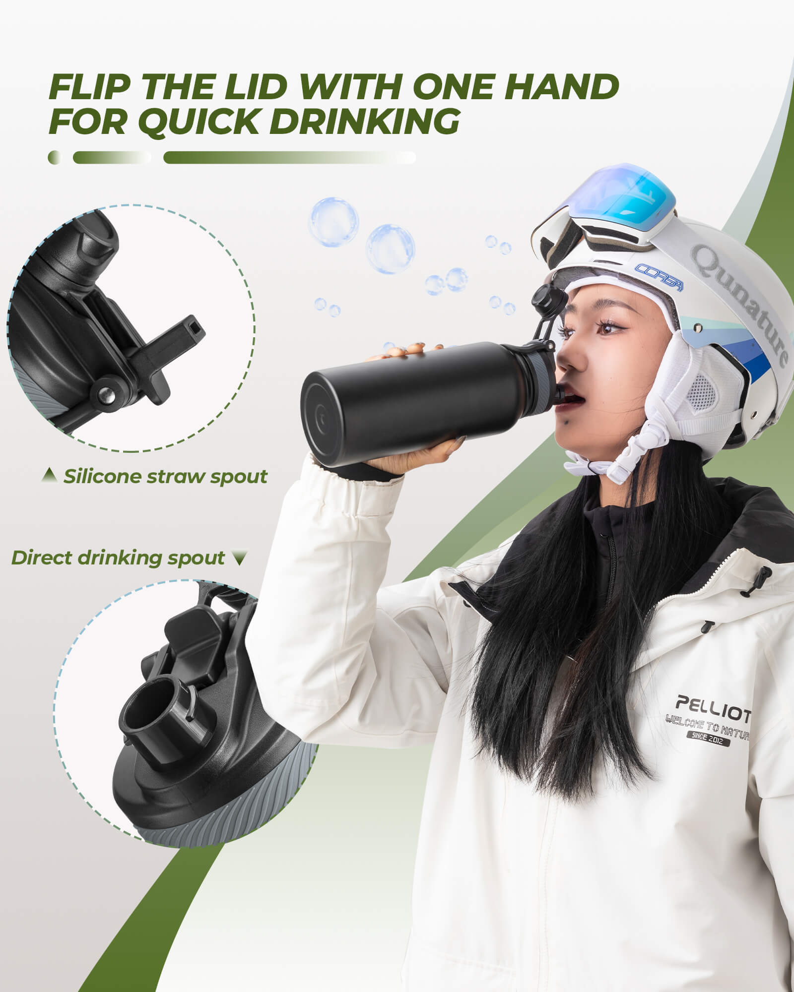 ROCKBROS stainless steel water bottle insulated large capacity with straw lid