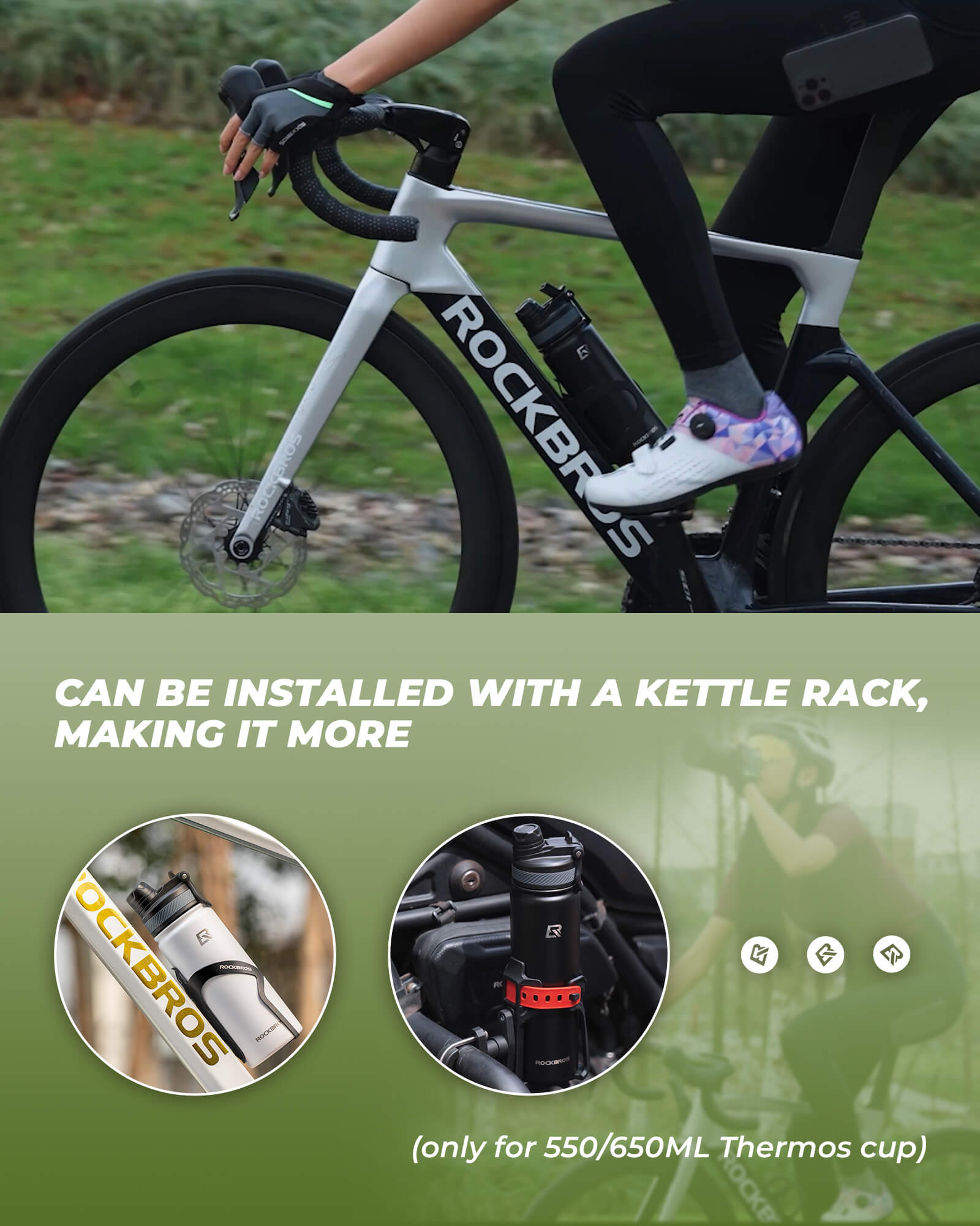 ROCKBROS stainless steel water bottle insulated large capacity with straw lid