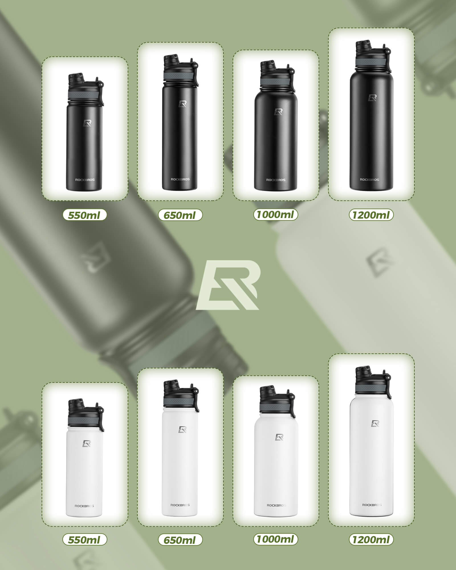 ROCKBROS stainless steel water bottle insulated large capacity with straw lid