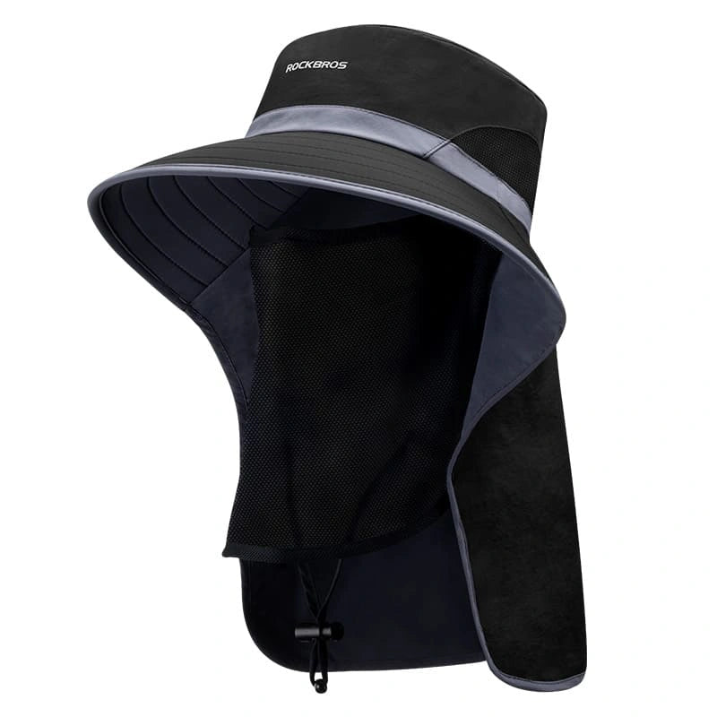 ROCKBROS Sun Protection Hat with Face Cover, Neck Flap, and Wide Brim for Fishing, Hiking, Cycling, and Beach Trips
#Color_Black & Gray