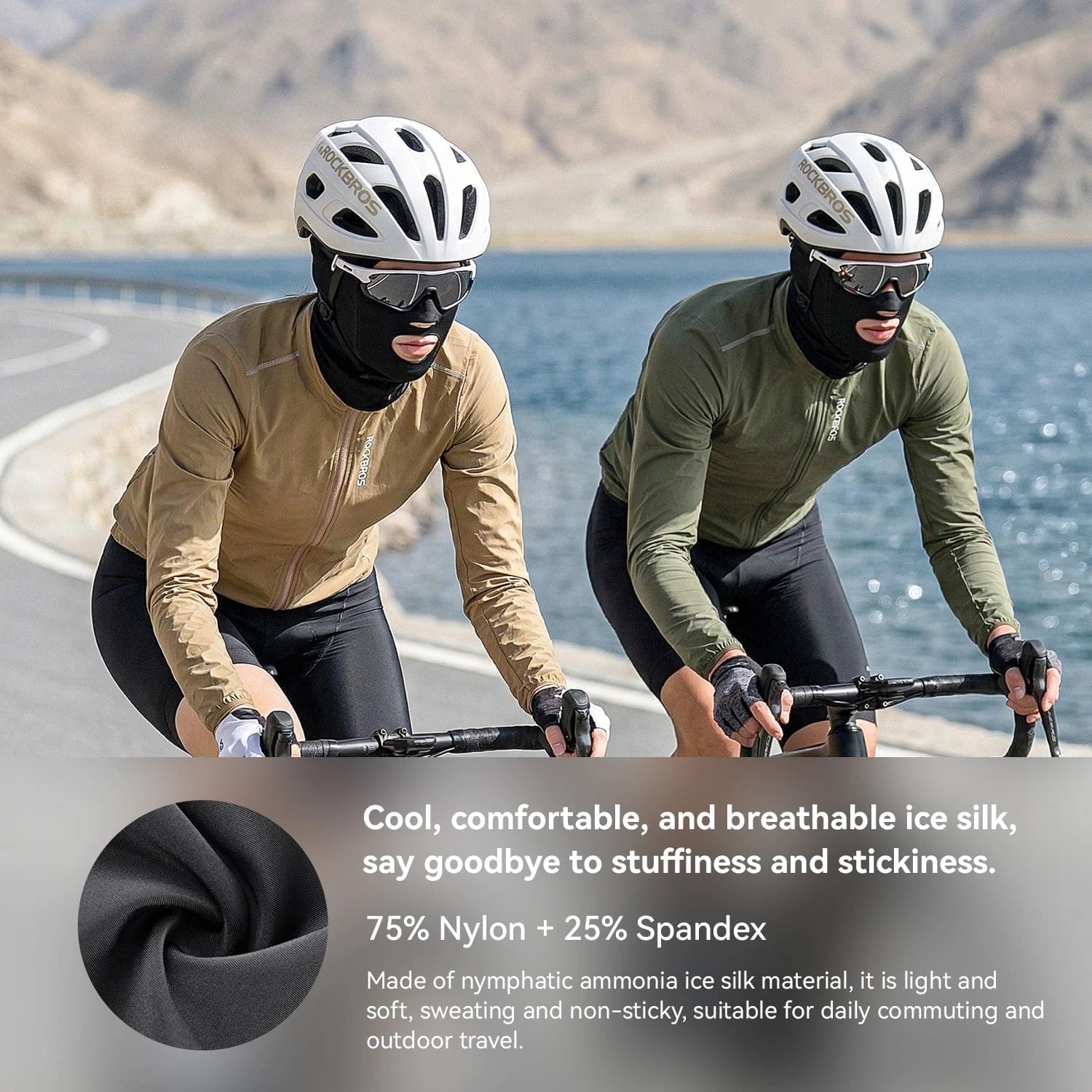 ROCKBROS Ice Silk Seamless Balaclava with UPF50+ Coverage and Breathable Openings for Summer Cycling