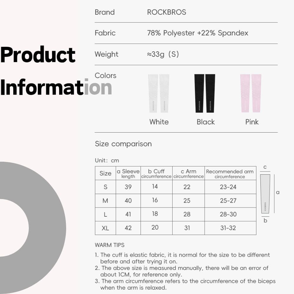 ROCKBROS Sun Protection Breathable Arm Sleeves with Elastic Fit for Cycling Running and Outdoor Sports
