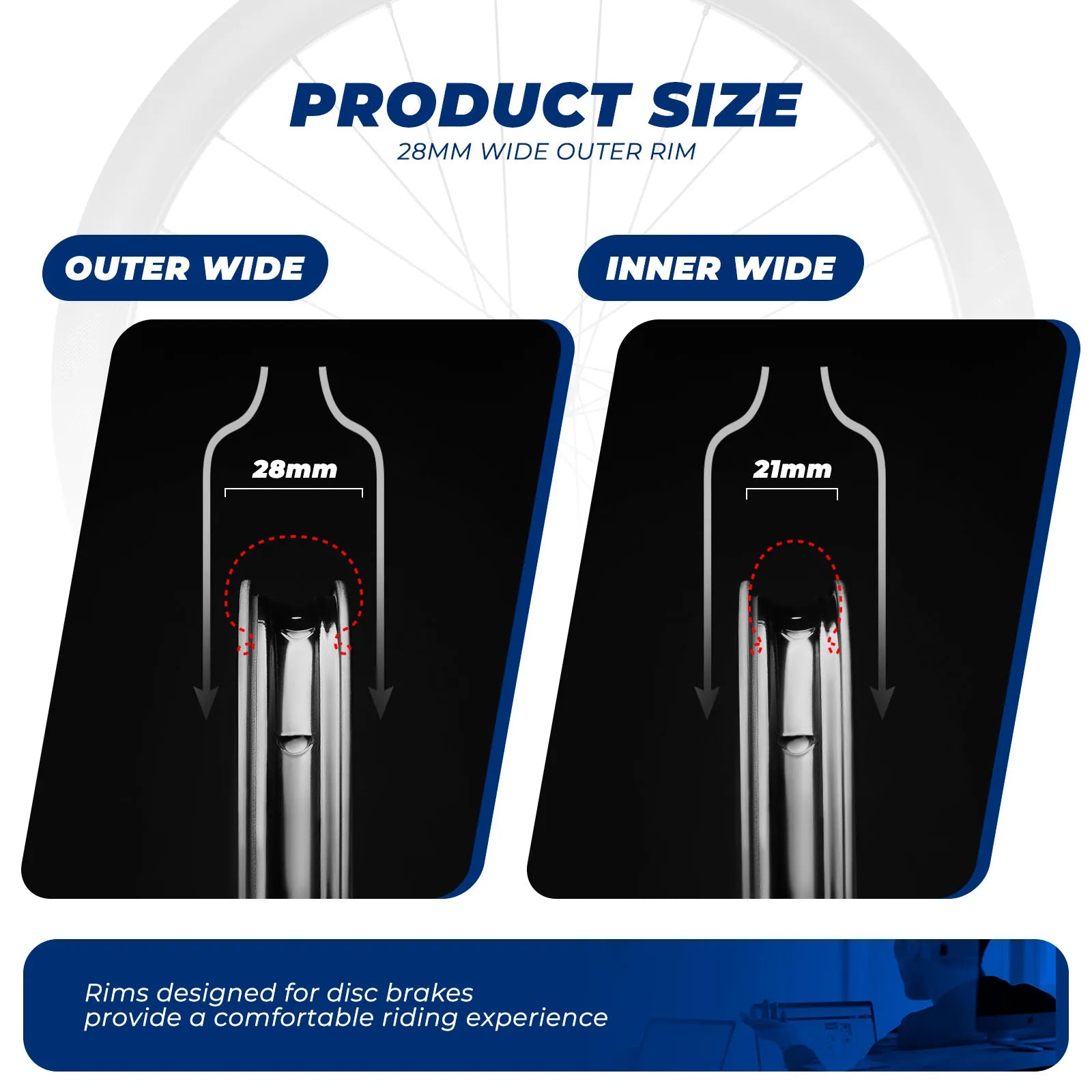 ROCKBROS T700 carbon road bike wheelset with 50mm deep-section rims and 28mm wide profile
