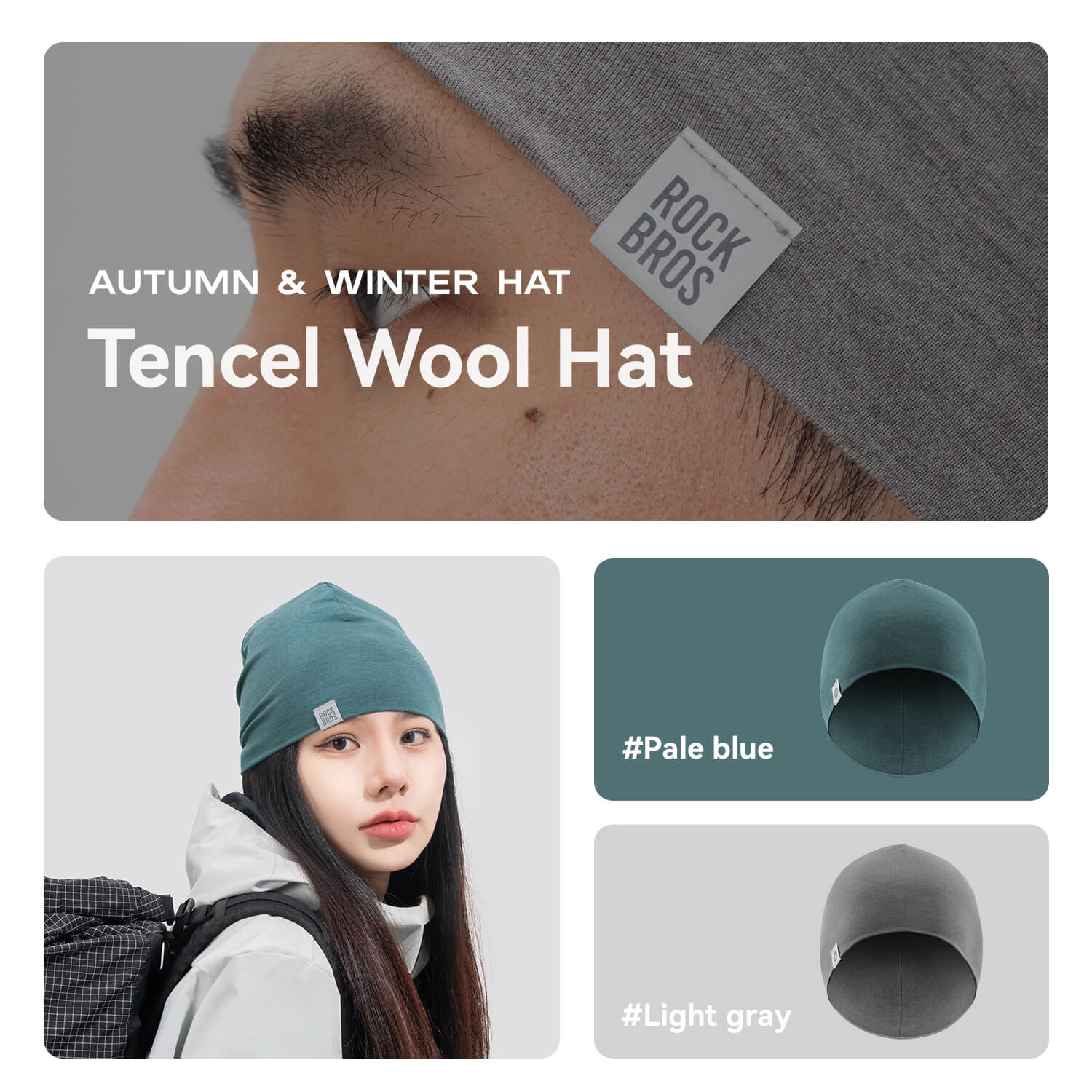 ROCKBROS Tencel Merino Wool Winter Cycling Cap, reversible thermal hat for cold weather riding.