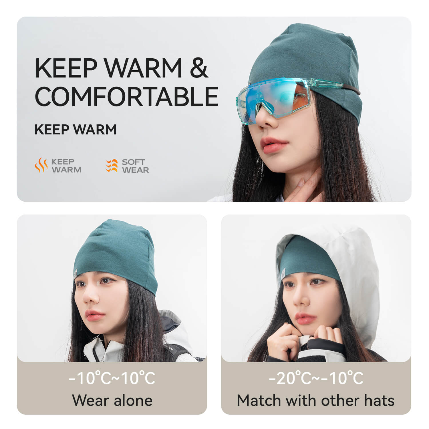 ROCKBROS Tencel Merino Wool Winter Cycling Cap, reversible thermal hat for cold weather riding.