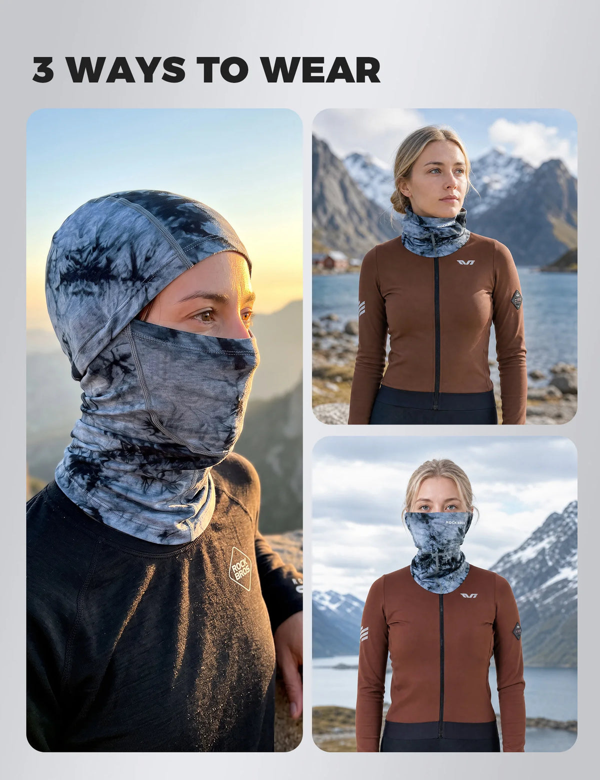 ROCKBROS Tencel and wool blend windproof balaclava for outdoor activities
