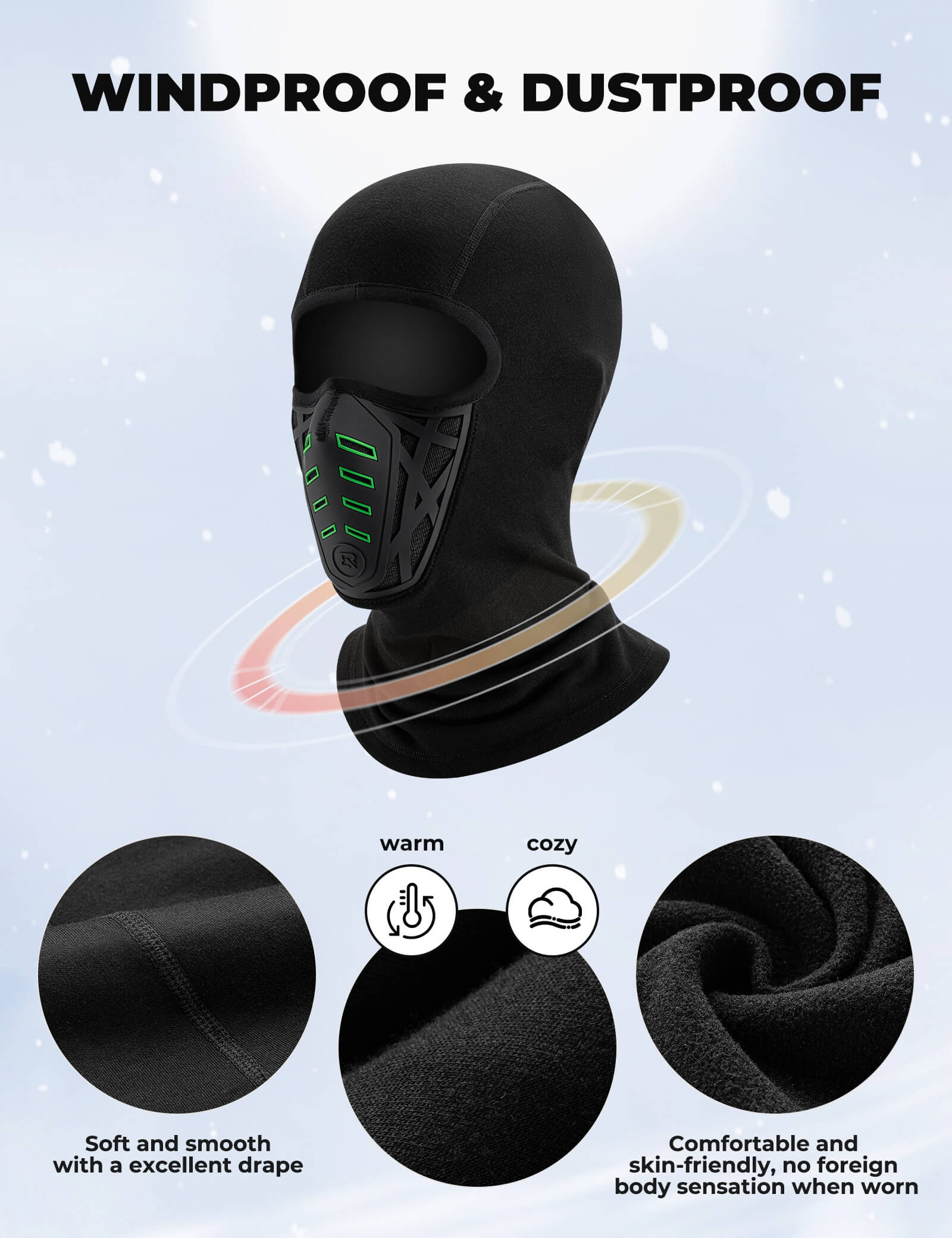 ROCKBROS Balaclava Ski Mask Thermal Windproof 3D Design Face Mask for Winter Cycling and Skiing