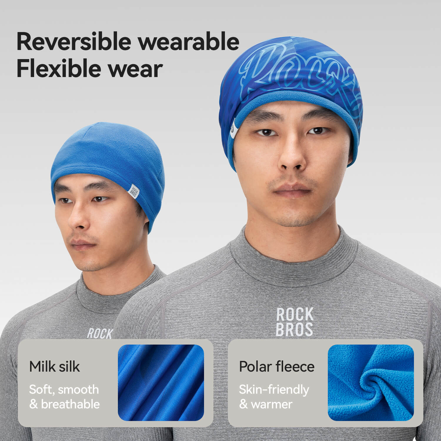 Close-up of fleece fabric detail on ROCKBROS reversible thermal cycling beanie.