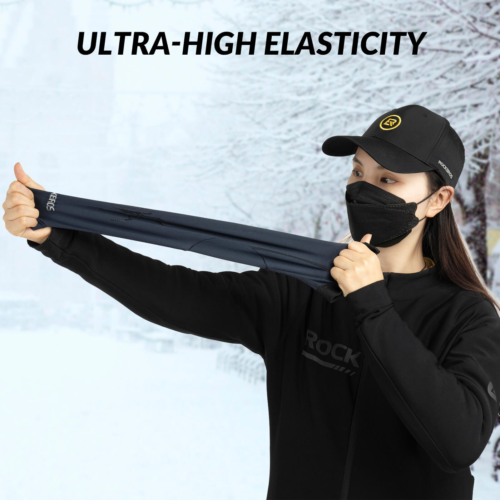 ROCKBROS thermal fleece arm warmers for cycling, running, and outdoor sports in cold weather
#Color_Blue Black