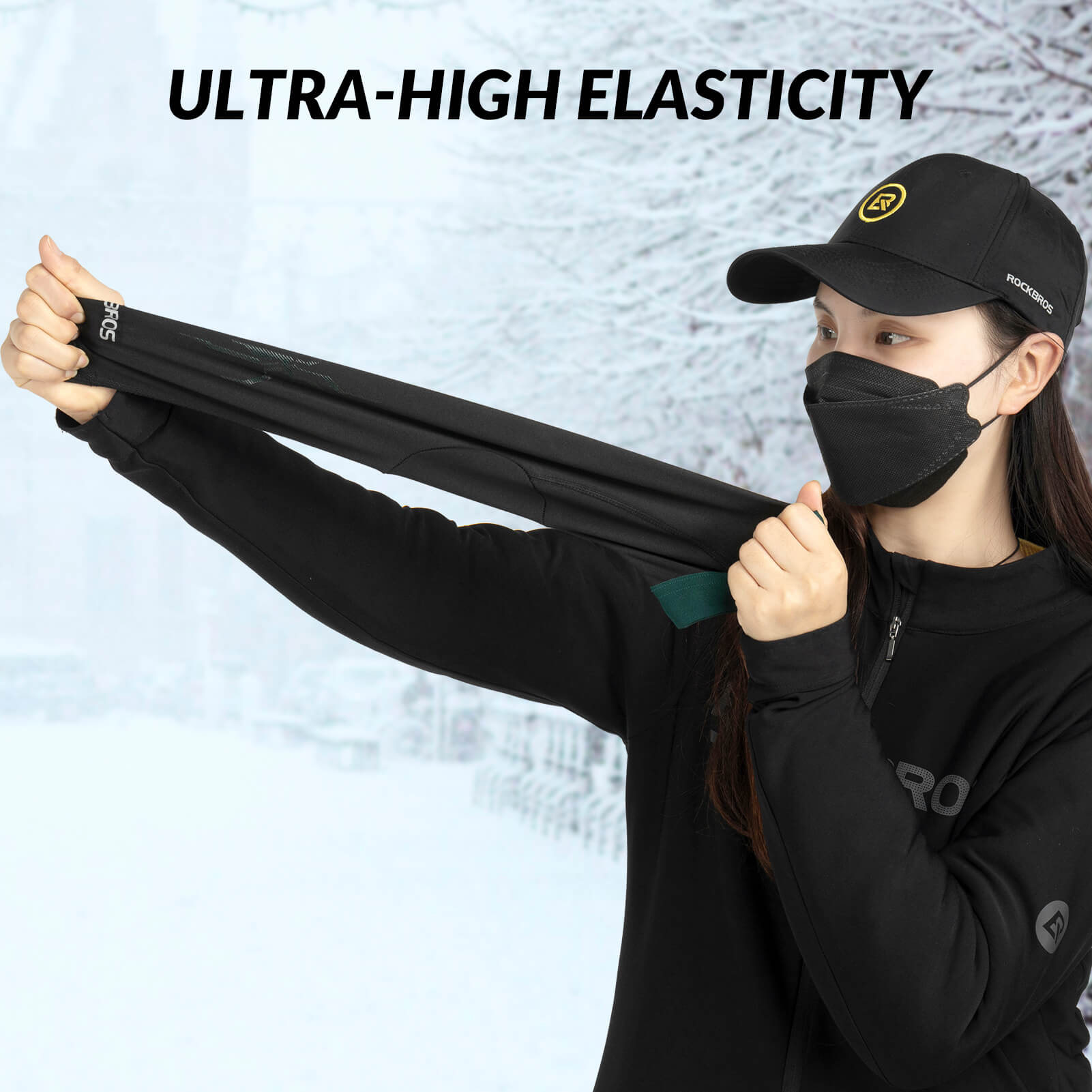 ROCKBROS thermal fleece arm warmers for cycling, running, and outdoor sports in cold weather
#Color_Black Green