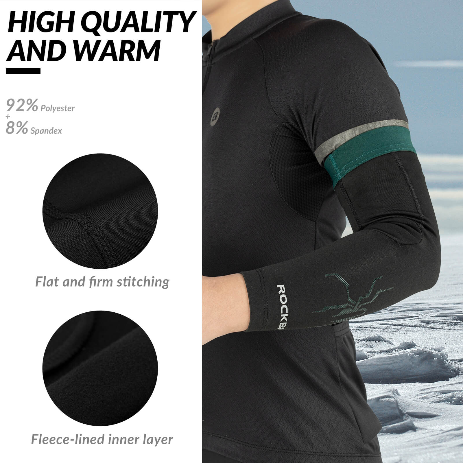 ROCKBROS thermal fleece arm warmers for cycling, running, and outdoor sports in cold weather
#Color_Black Green