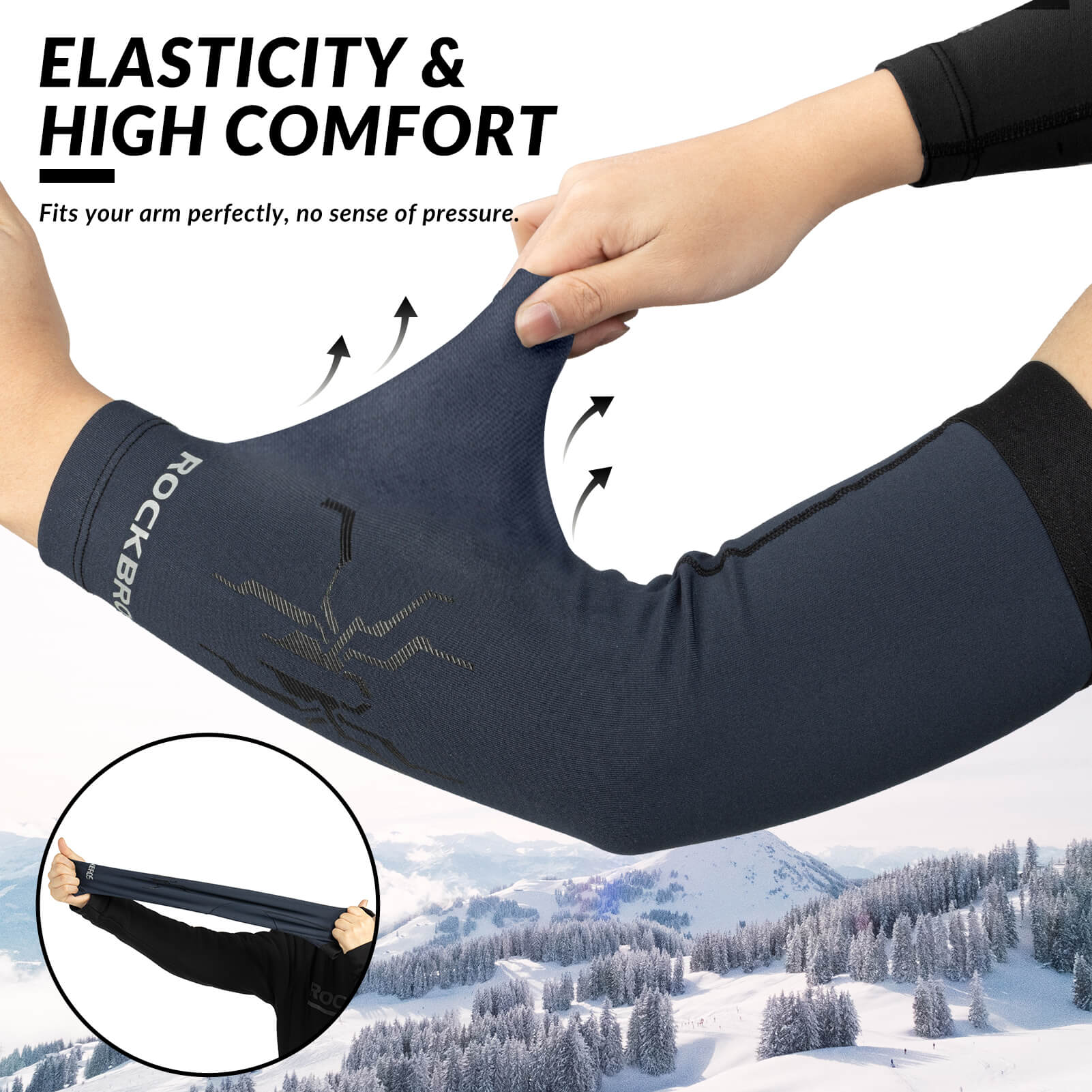 ROCKBROS thermal fleece arm warmers for cycling, running, and outdoor sports in cold weather
#Color_Blue Black