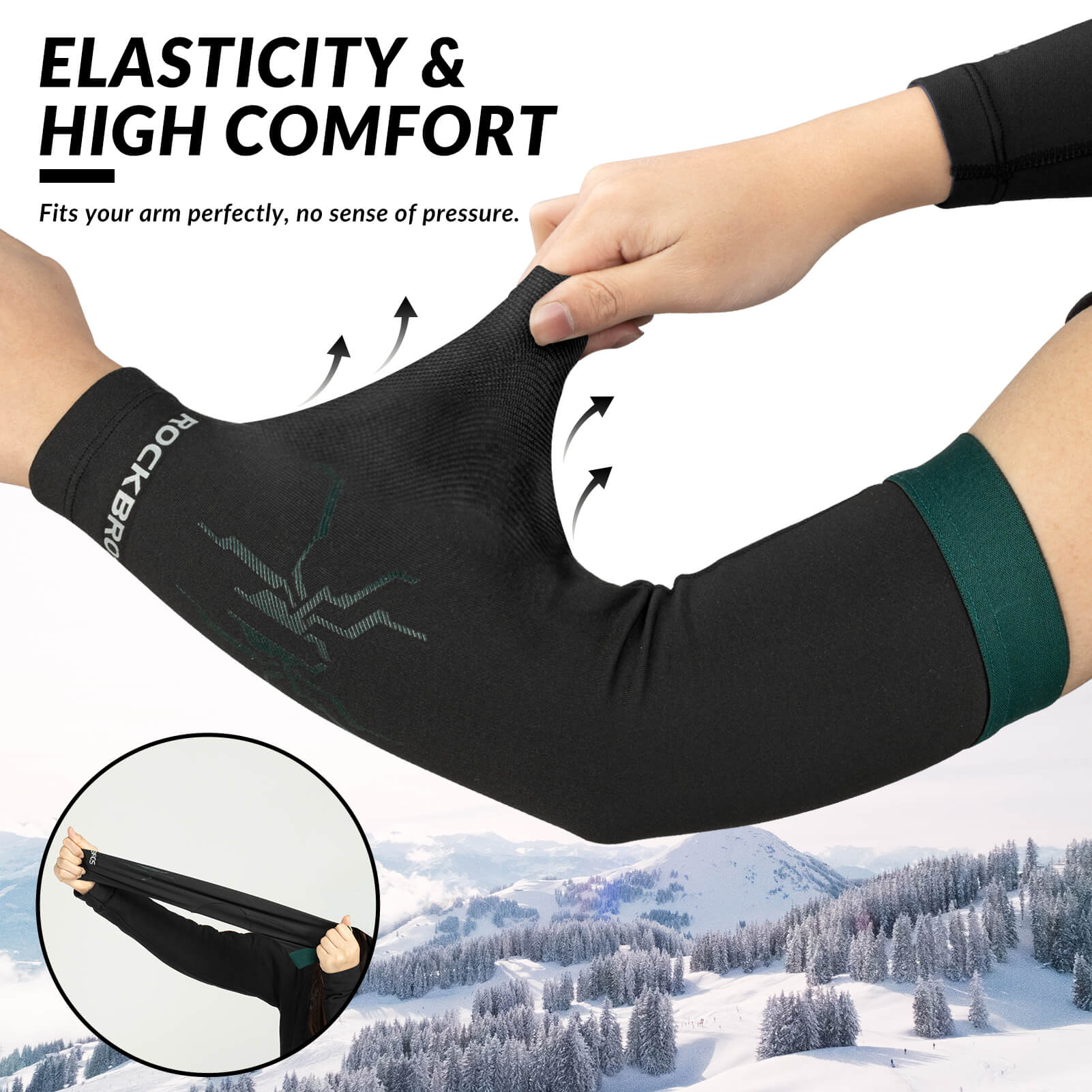 ROCKBROS thermal fleece arm warmers for cycling, running, and outdoor sports in cold weather
#Color_Black Green
