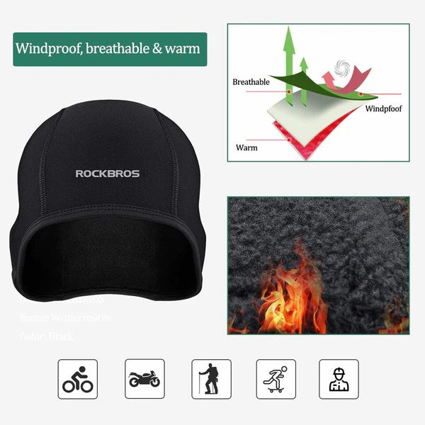 ROCKBROS Thermal Skull Cap Helmet Liner for men and women, windproof fleece winter cycling and outdoor hat
