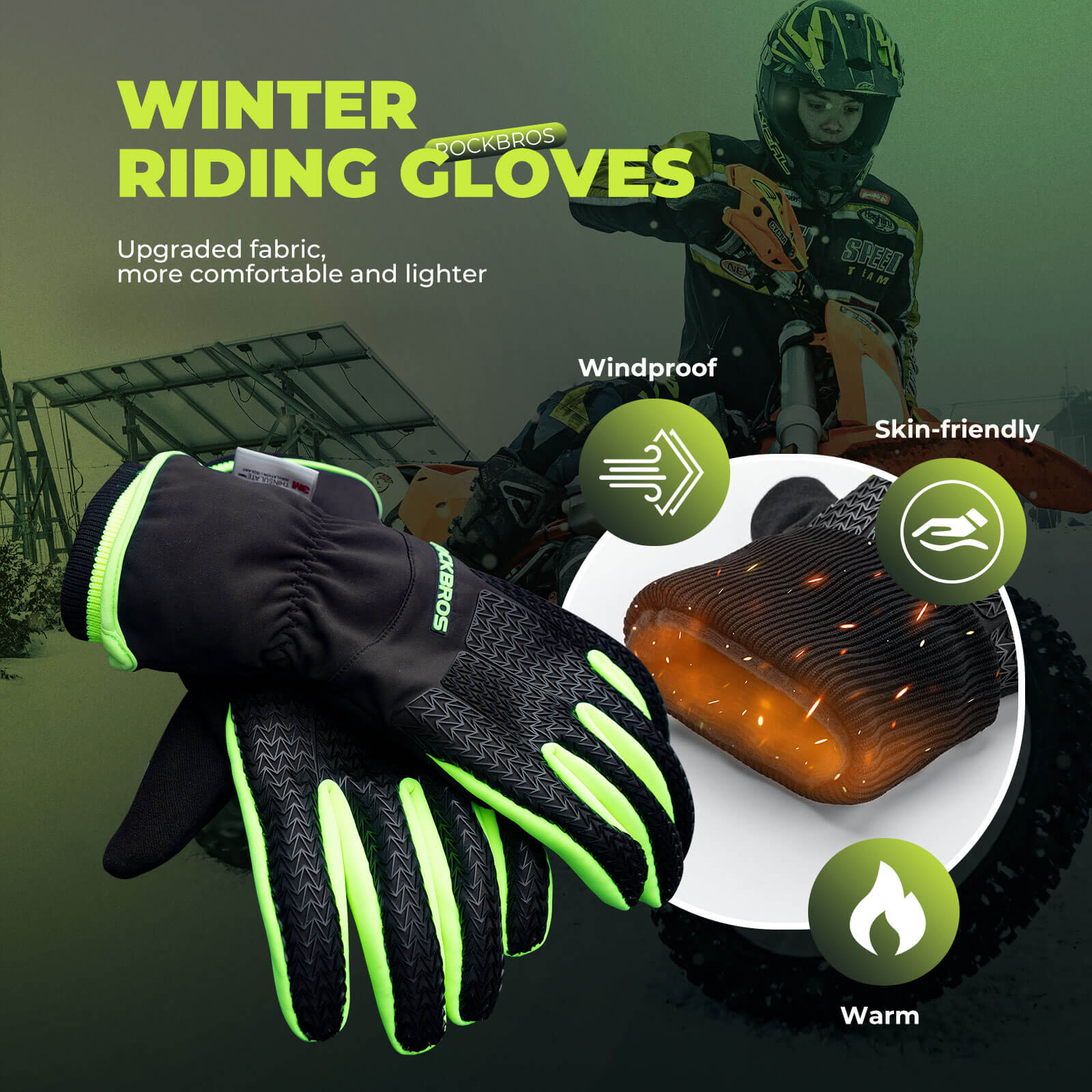 ROCKBROS thermal touchscreen winter cycling gloves, warm, windproof, non-slip gloves for outdoor activities