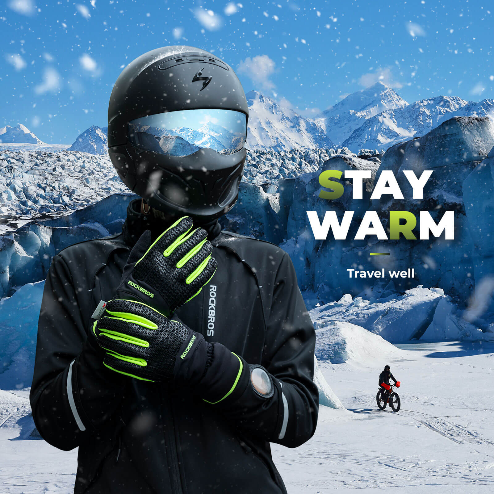 ROCKBROS thermal touchscreen winter cycling gloves, warm, windproof, non-slip gloves for outdoor activities
