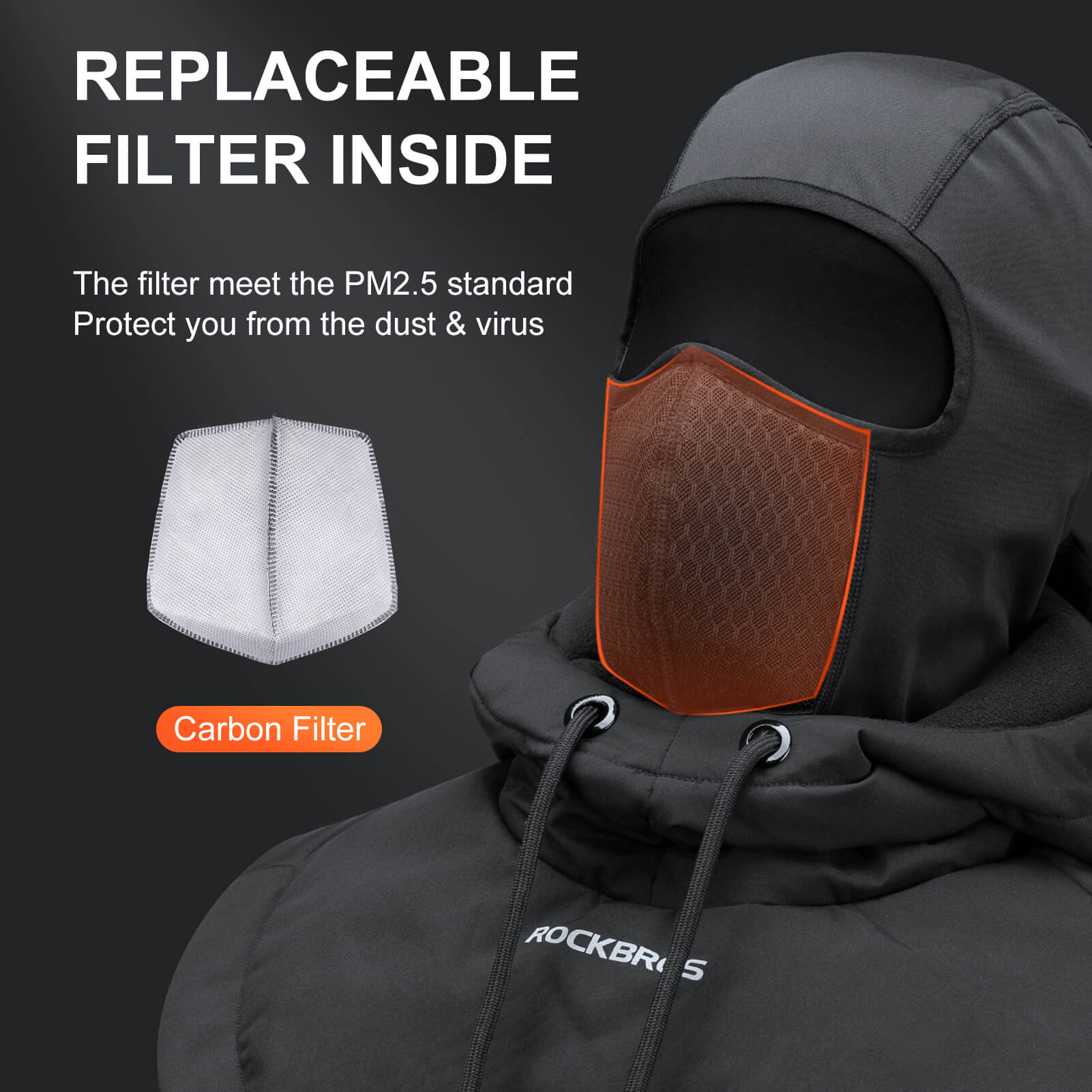 ROCKBROS thermal winter balaclava with full face, head, and neck coverage, helmet-friendly, windproof and water-resistant
