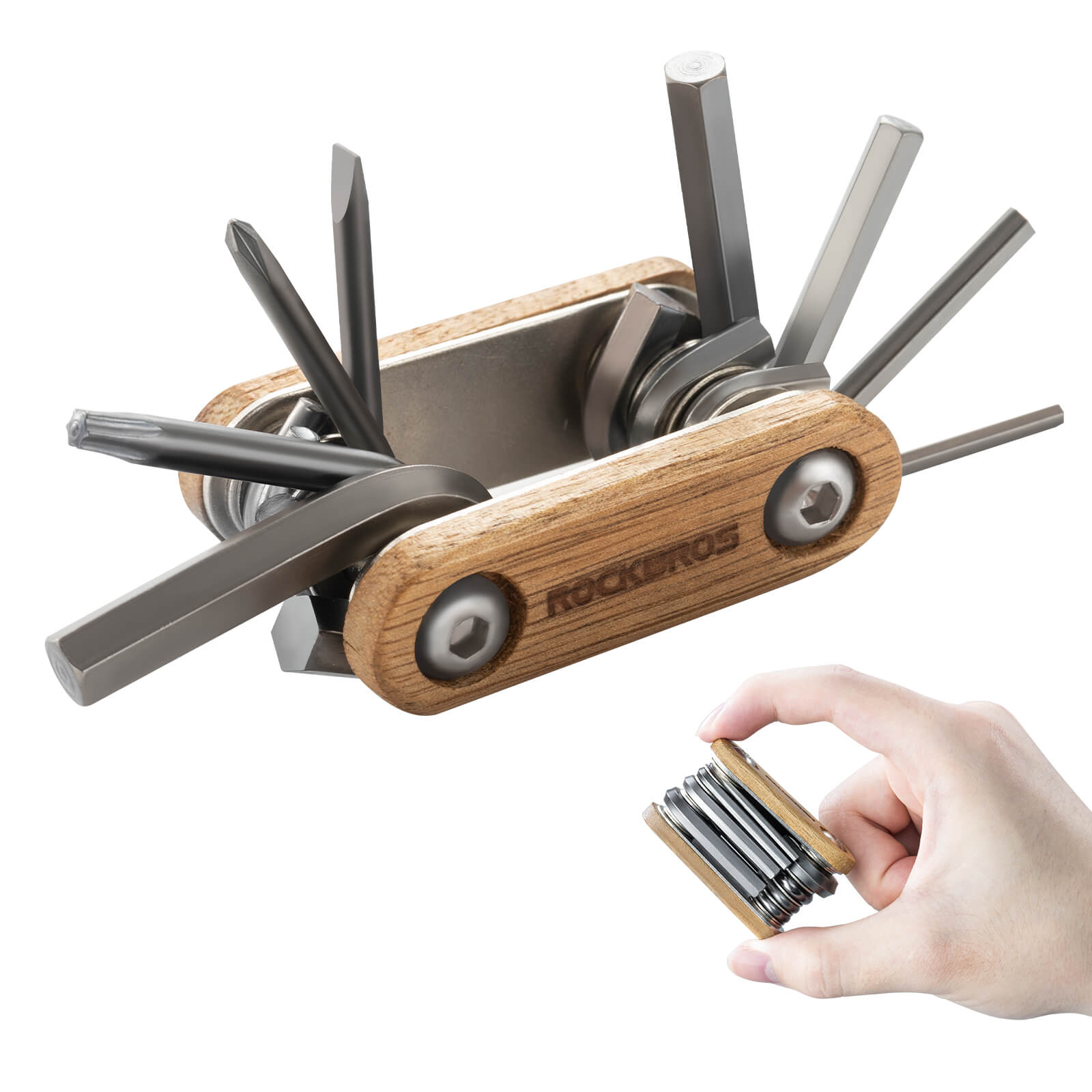 マルチーズ ROCKBROS Titanium Bike Repair Multi Tool with Wooden Handle 8 in 1