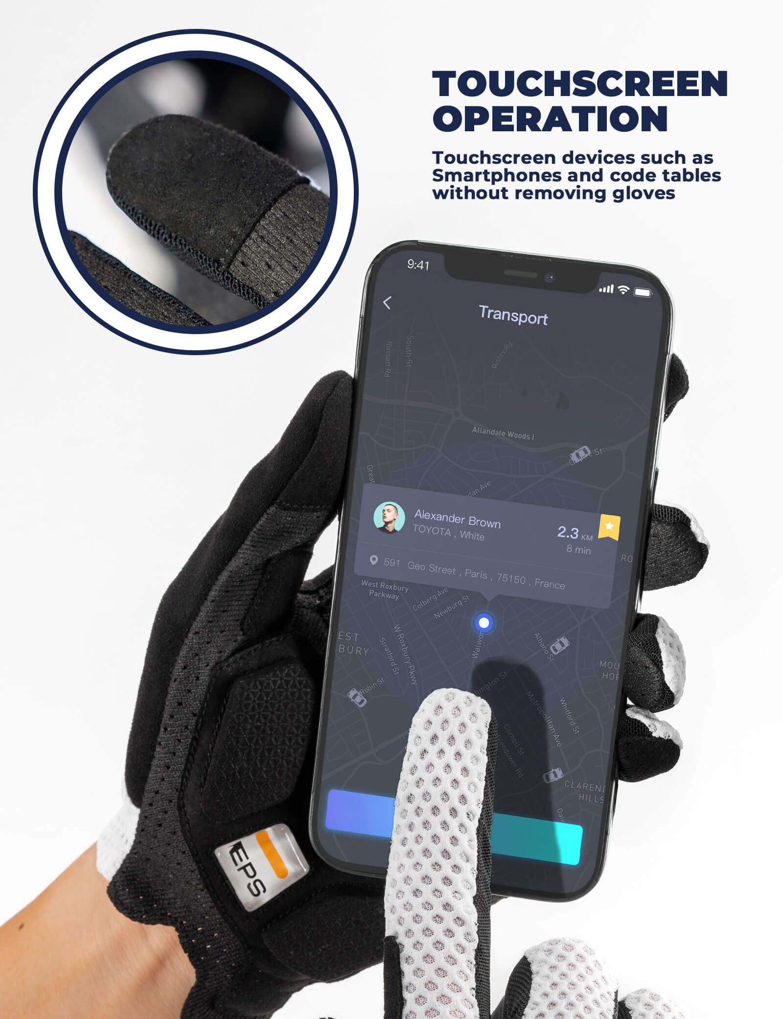 Touchscreen-compatible ROCKBROS cycling gloves allow easy phone and GPS operation without removing gloves.