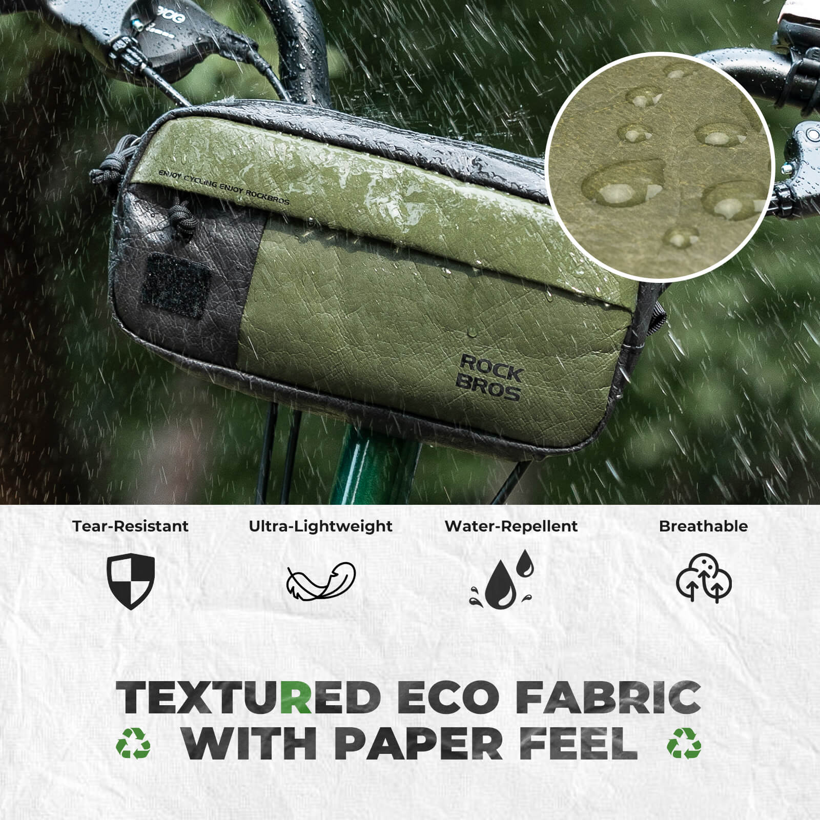 ROCKBROS Tyvek® Bike Handlebar Bag with Shoulder Strap, 1.5L, lightweight, water-resistant, eco-friendly cycling bag