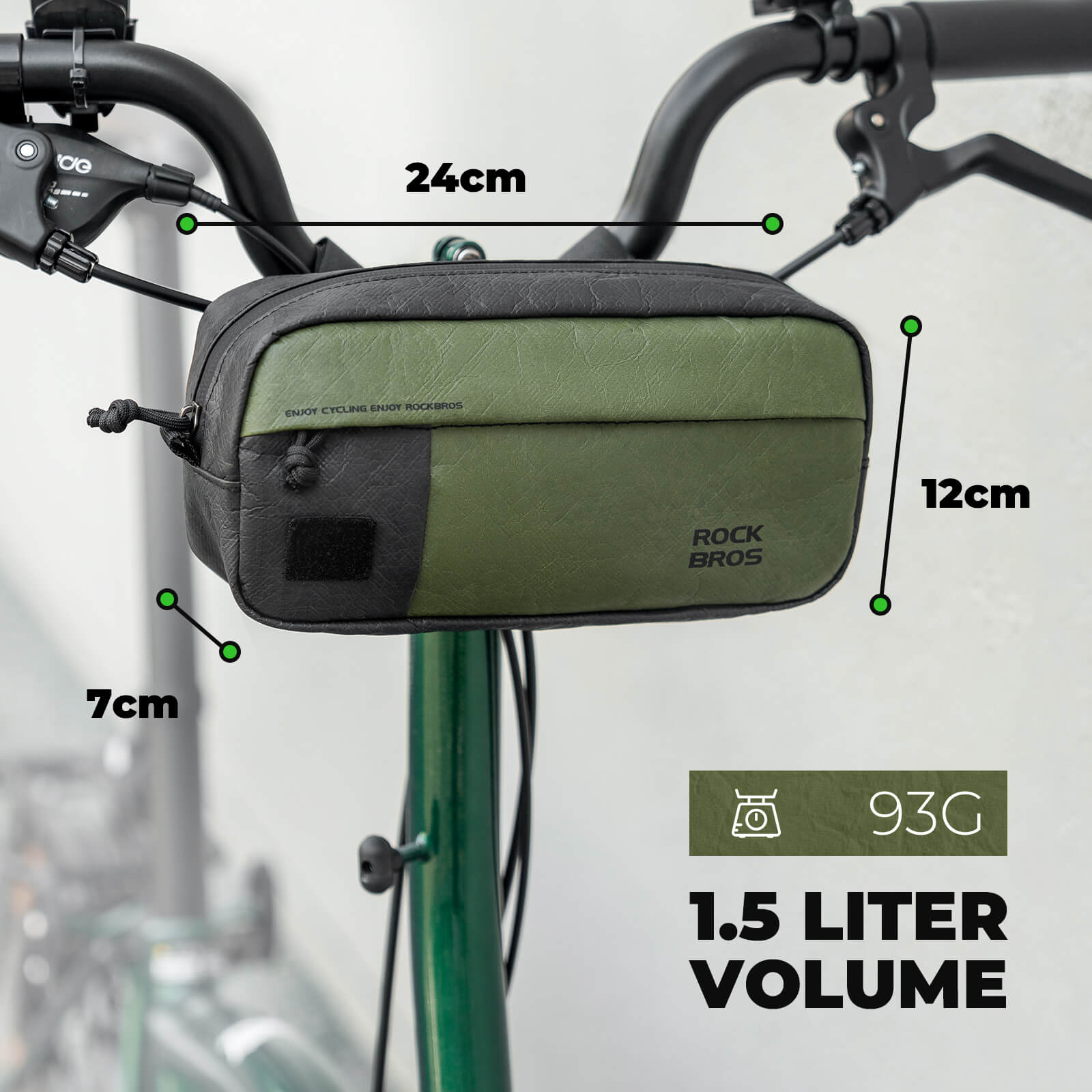 ROCKBROS Tyvek® Bike Handlebar Bag with Shoulder Strap, 1.5L, lightweight, water-resistant, eco-friendly cycling bag