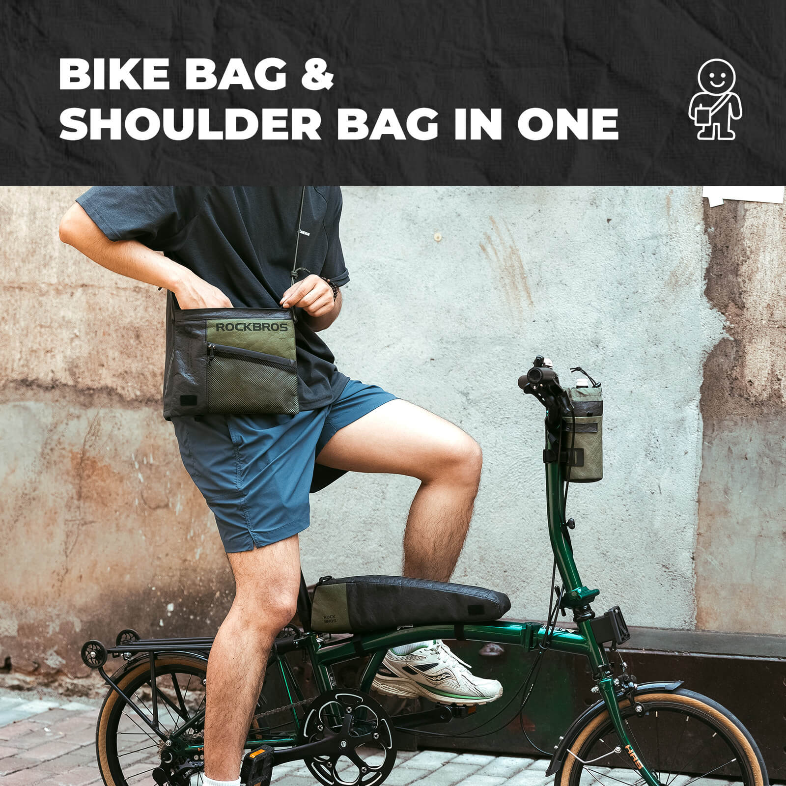 ROCKBROS Tyvek 2-in-1 bike handlebar bag and shoulder bag, 1.5L waterproof lightweight cycling bag