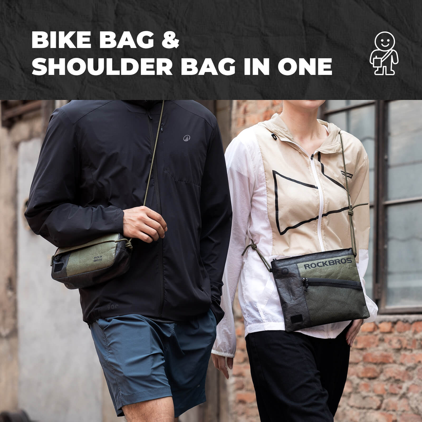 ROCKBROS Tyvek® Bike Handlebar Bag with Shoulder Strap, 1.5L, lightweight, water-resistant, eco-friendly cycling bag
