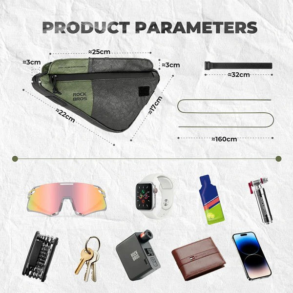 ROCKBROS Tyvek® Triangle Bike Frame Bag with Shoulder Strap, 0.7L, lightweight, water-resistant.