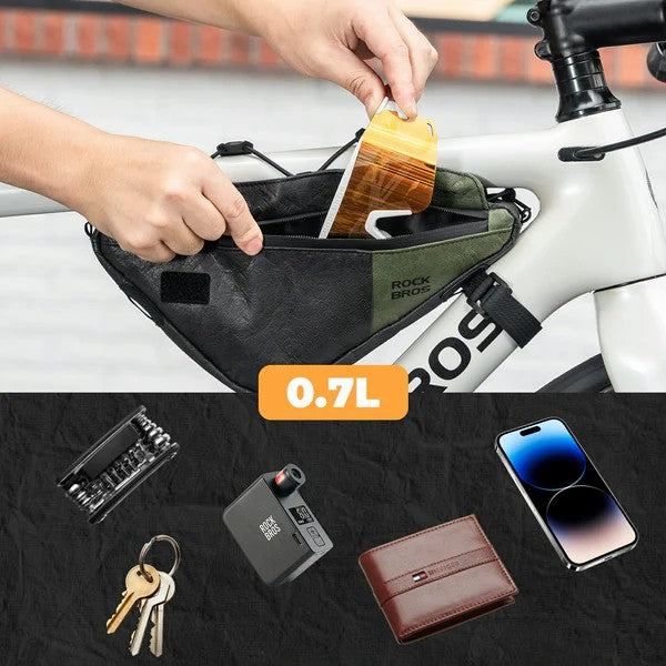 ROCKBROS Tyvek® Triangle Bike Frame Bag with Shoulder Strap, 0.7L, lightweight, water-resistant.