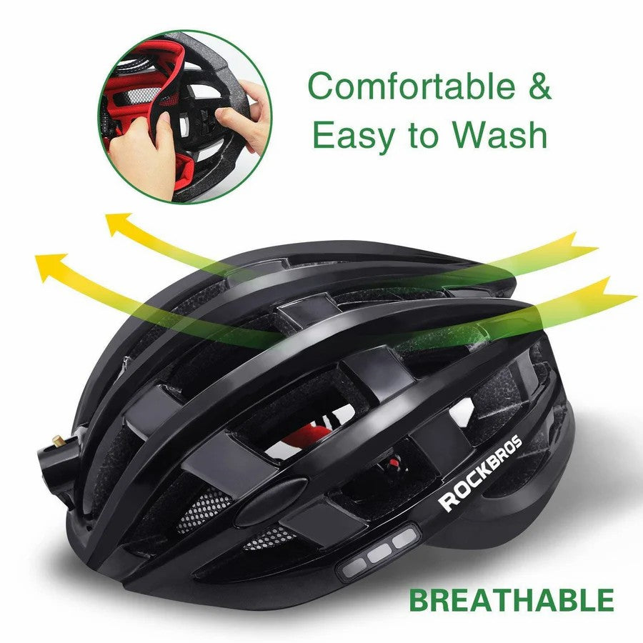 ROCKBROS ultra light smart bike helmet with LED safety light