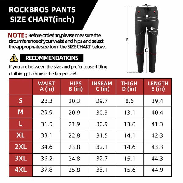 ROCKBROS Unisex Fleece Lined Thermal Cycling Pants – Warm, Windproof Bike Pants for Winter Riding