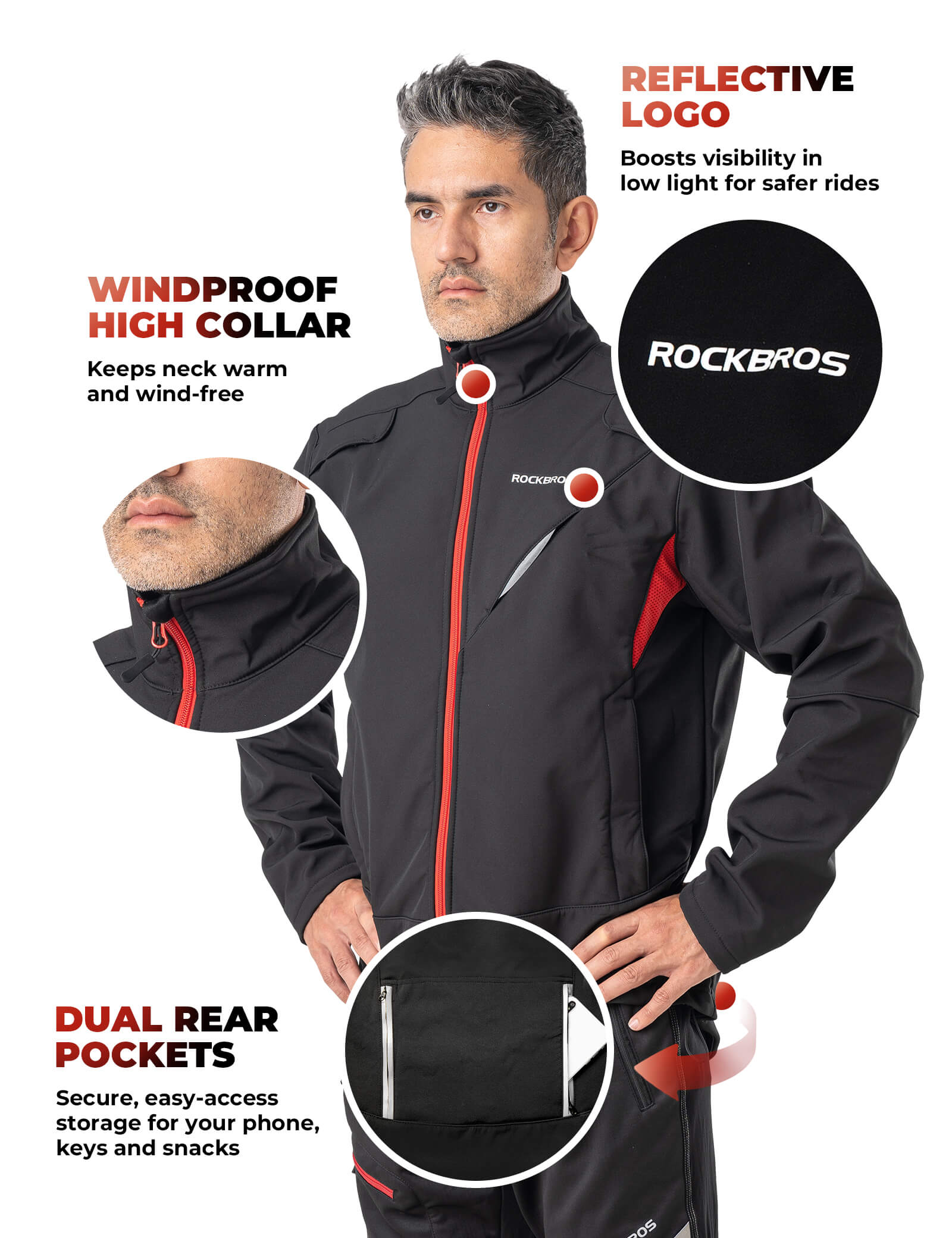 ROCKBROS unisex thermal winter cycling jacket for cold-weather rides