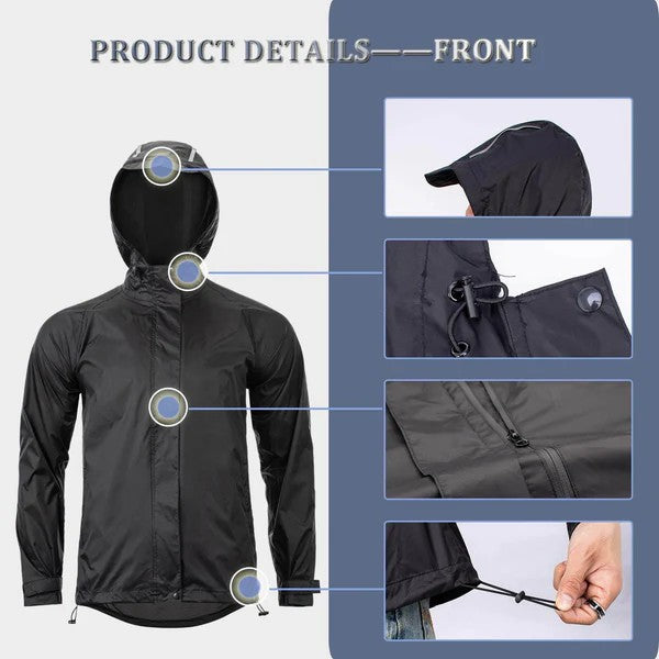 ROCKBROS unisex waterproof and windproof cycling jacket with breathable vents, reflective elements