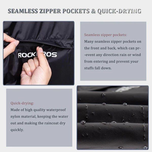 ROCKBROS unisex waterproof and windproof cycling jacket with breathable vents, reflective elements