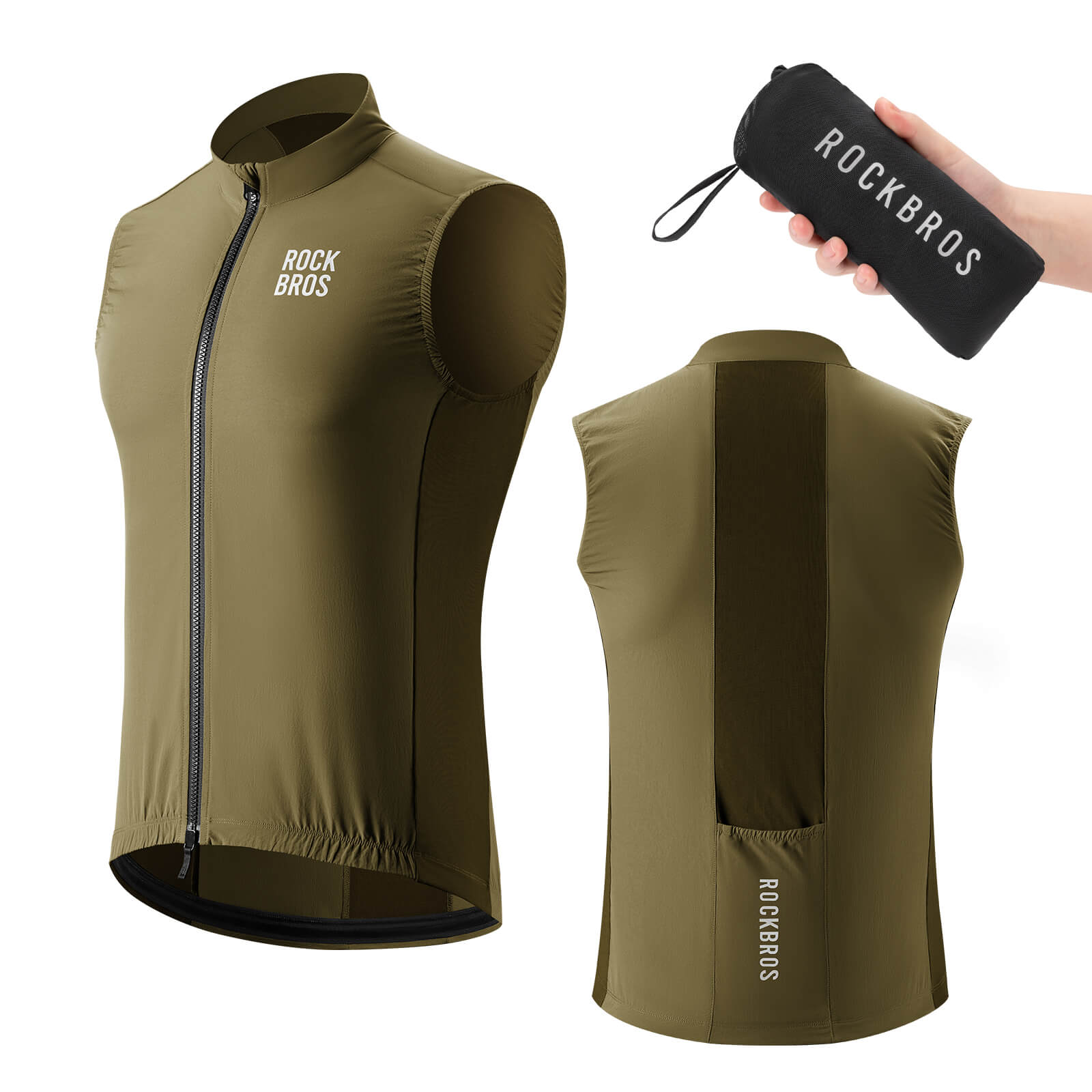 ROCKBROS unisex windproof cycling vest with thermal lining and reflective details for outdoor riding
#Color_Brown