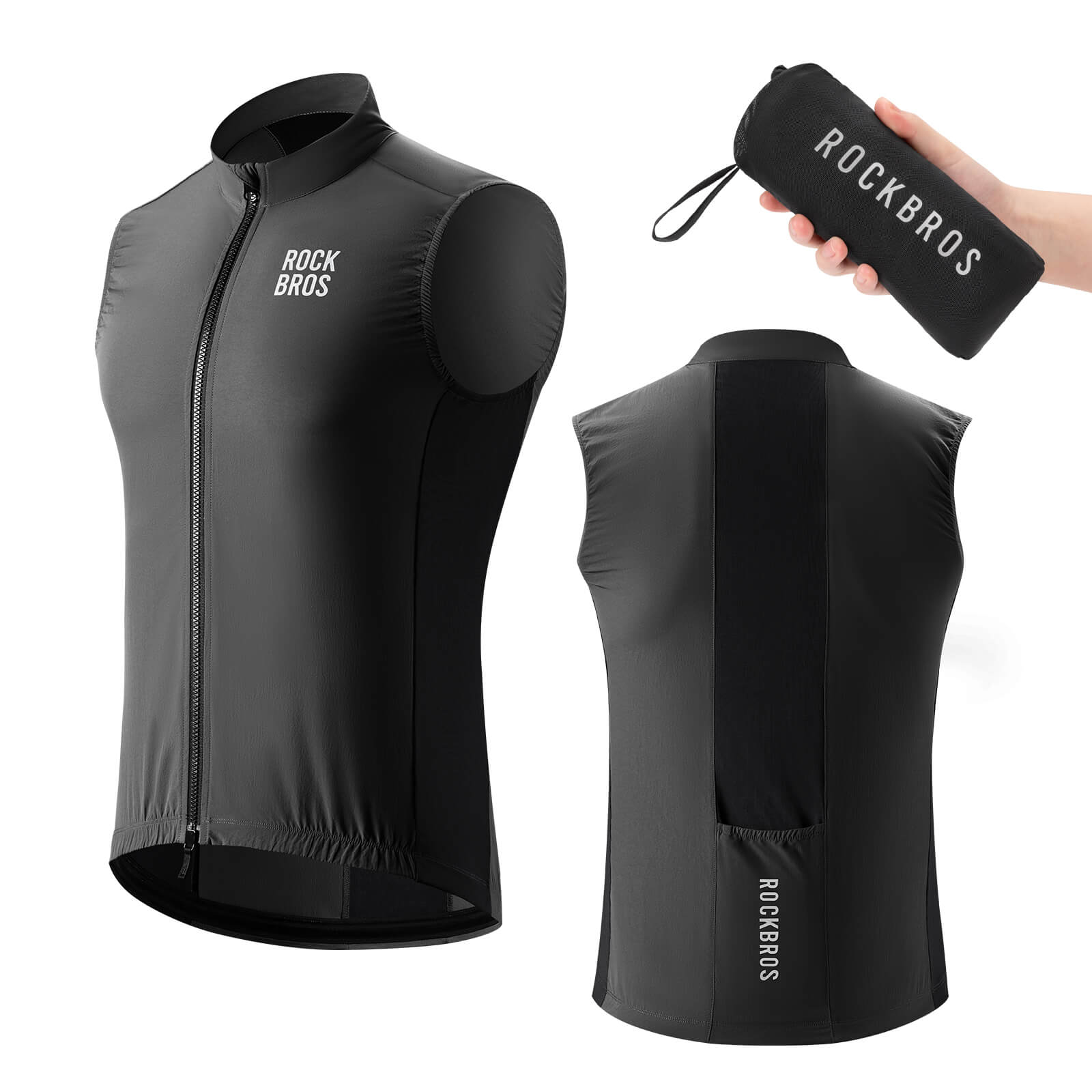 ROCKBROS unisex windproof cycling vest with thermal lining and reflective details for outdoor riding
#Color_Black